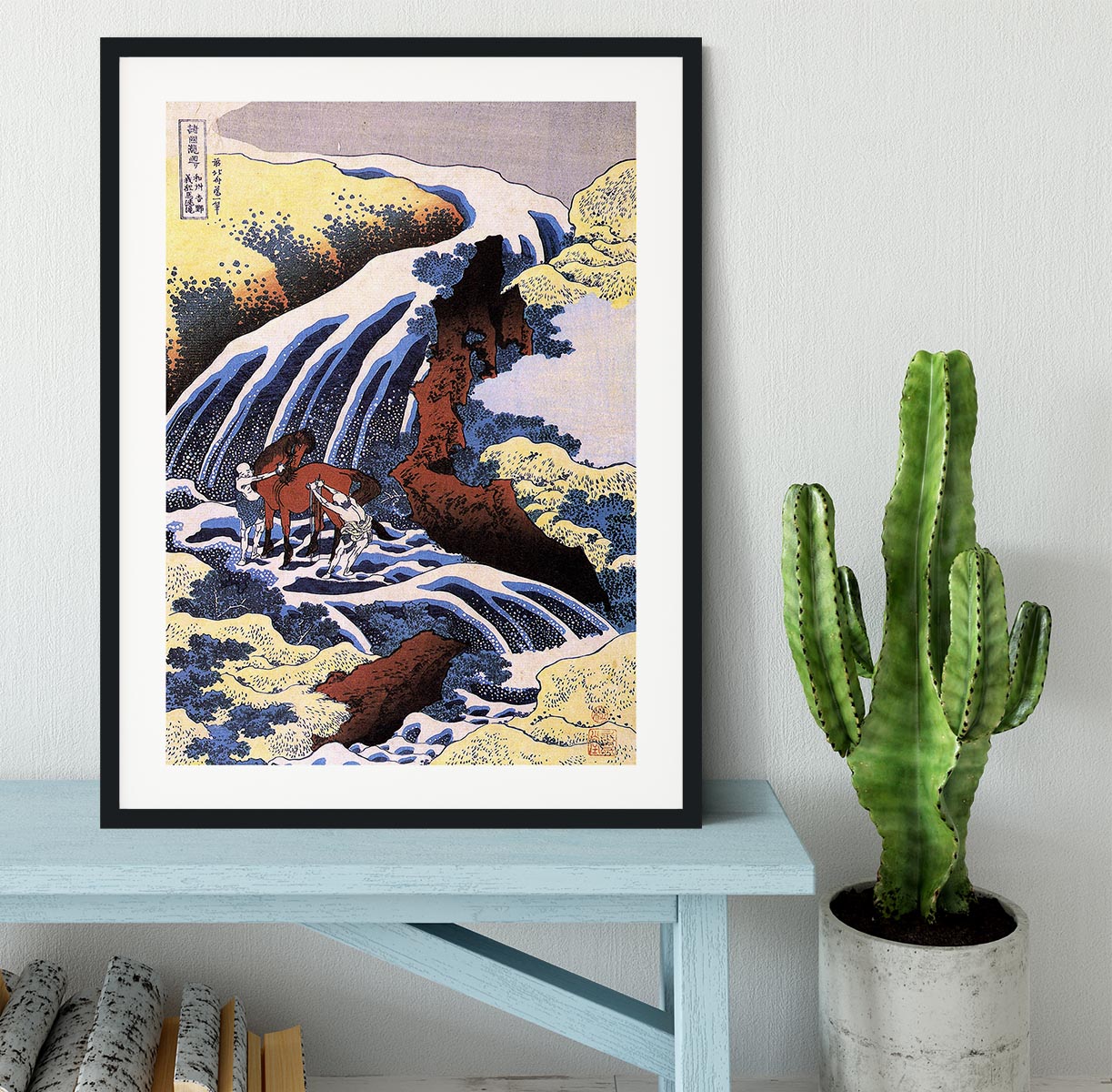Waterfall and horse washing by Hokusai Framed Print - Canvas Art Rocks - 1
