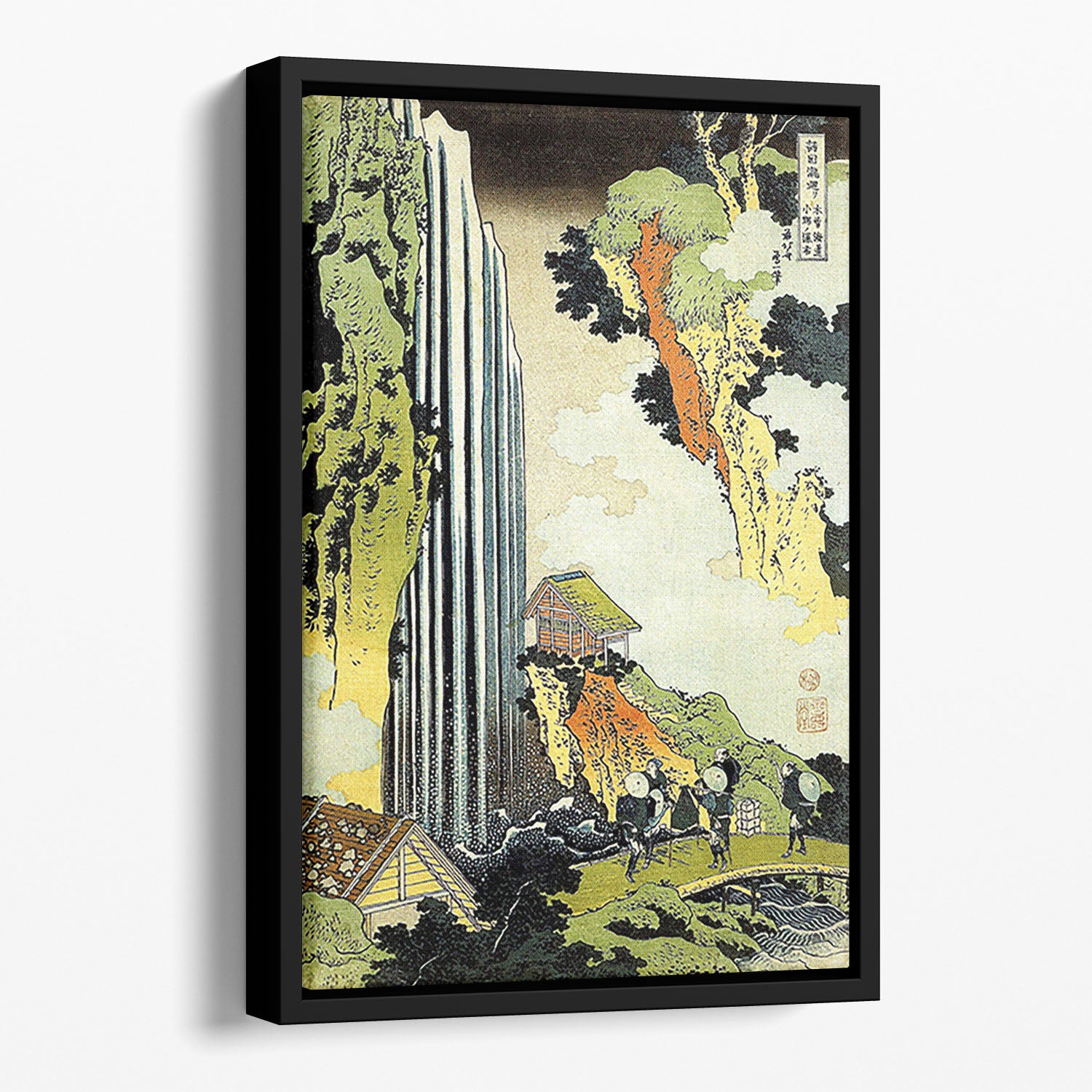 Waterfall by Hokusai Floating Framed Canvas