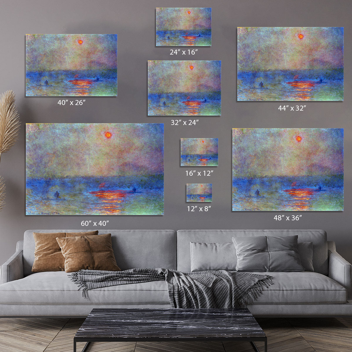 Waterloo Bridge the sun in the fog by Monet Canvas Print or Poster - Canvas Art Rocks - 7