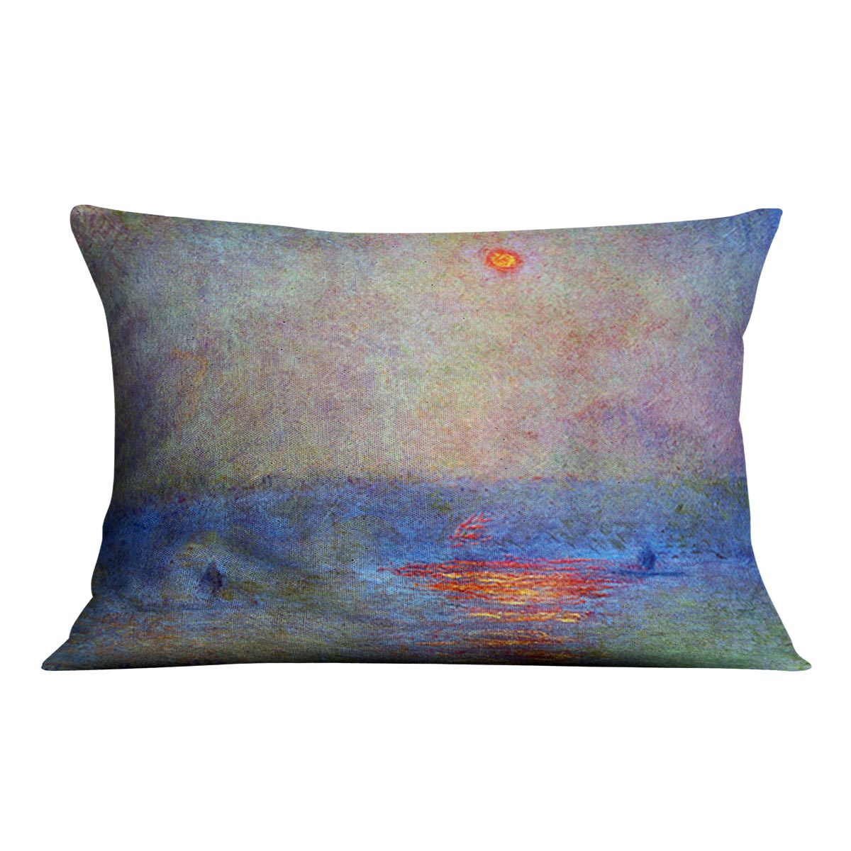 Waterloo Bridge the sun in the fog by Monet Cushion