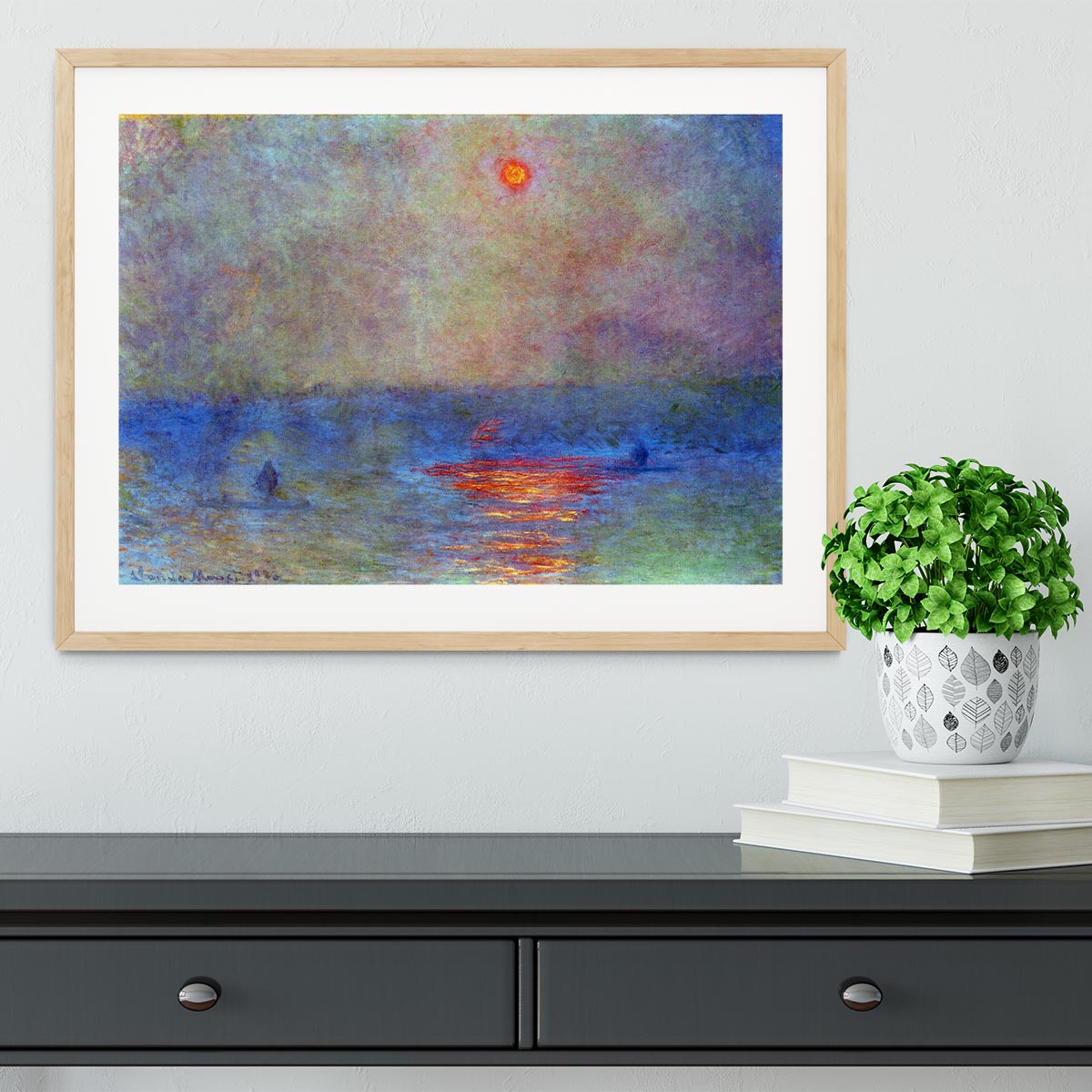 Waterloo Bridge the sun in the fog by Monet Framed Print - Canvas Art Rocks - 3