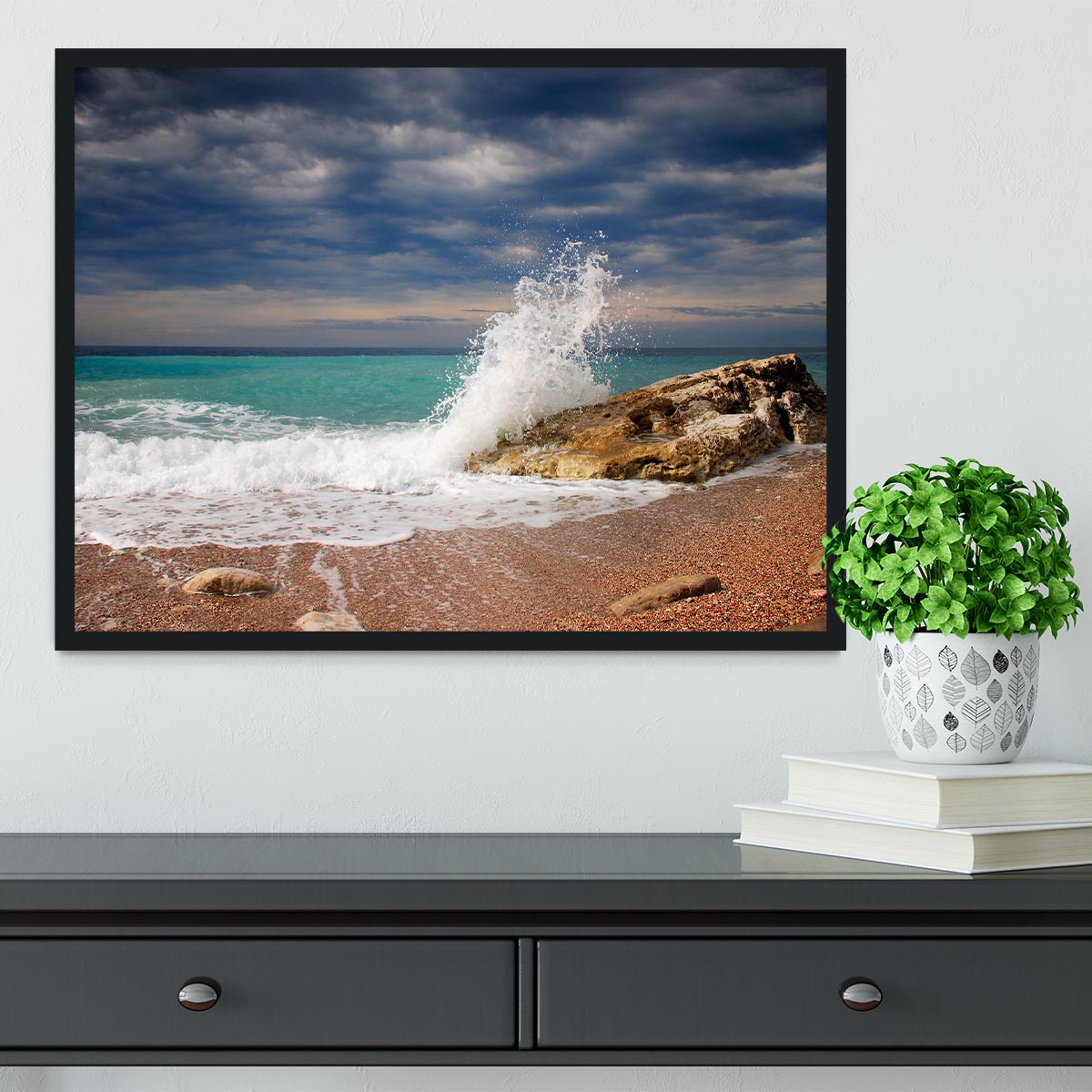 Wave crash on the stone Framed Print - Canvas Art Rocks - 2