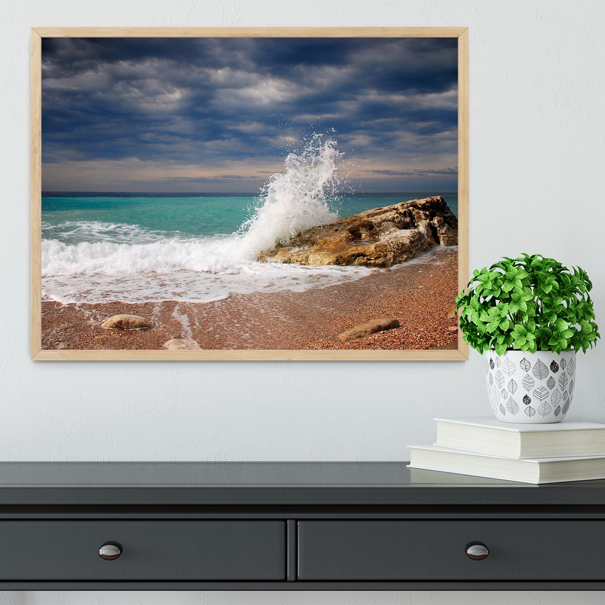 Wave crash on the stone Framed Print - Canvas Art Rocks - 4