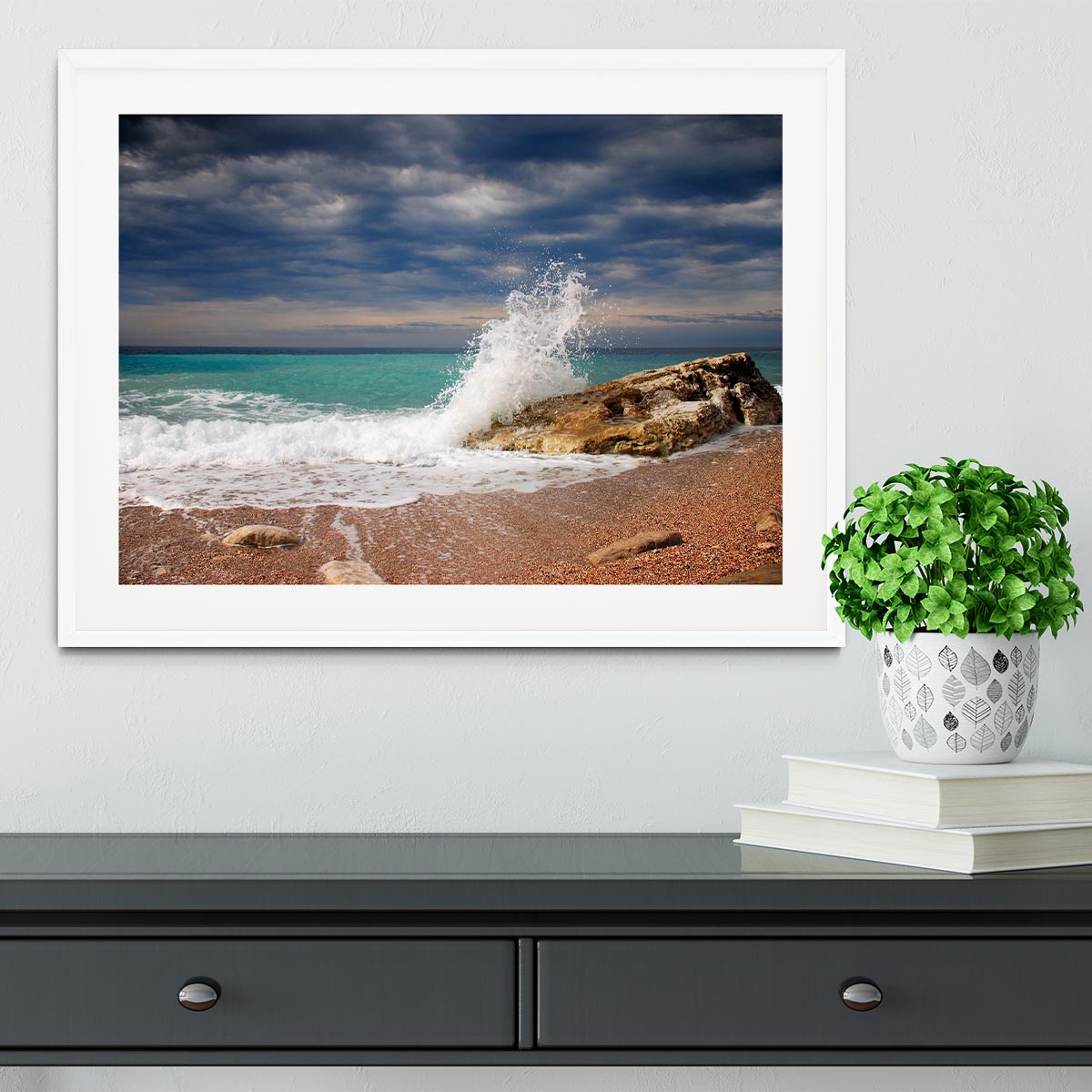 Wave crash on the stone Framed Print - Canvas Art Rocks - 5