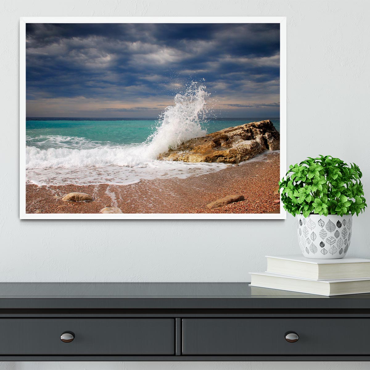 Wave crash on the stone Framed Print - Canvas Art Rocks -6