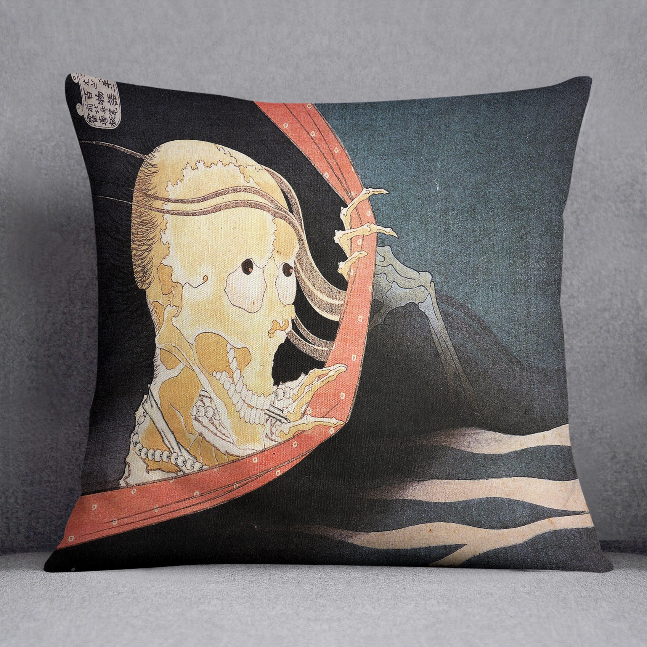 Weird Skeleton by Hokusai Cushion
