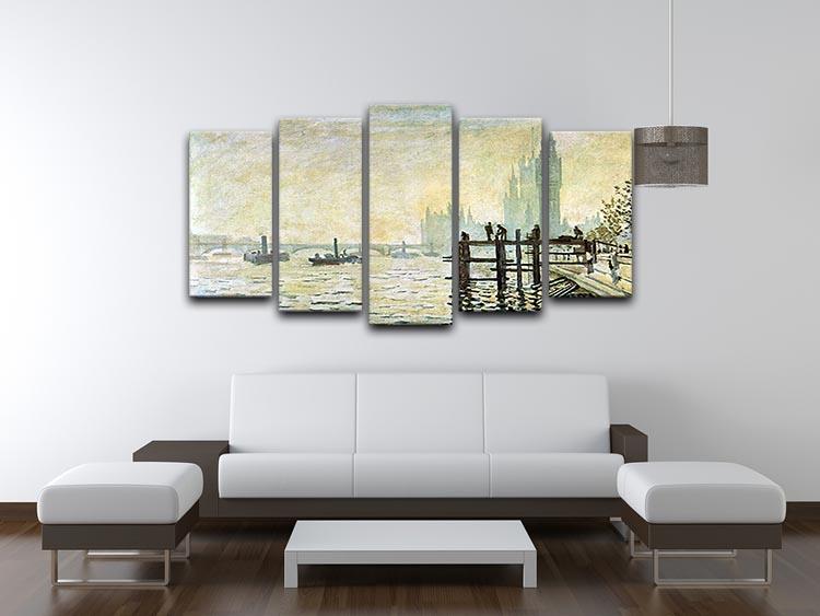 Westminster Bridge in London by Monet 5 Split Panel Canvas - Canvas Art Rocks - 3