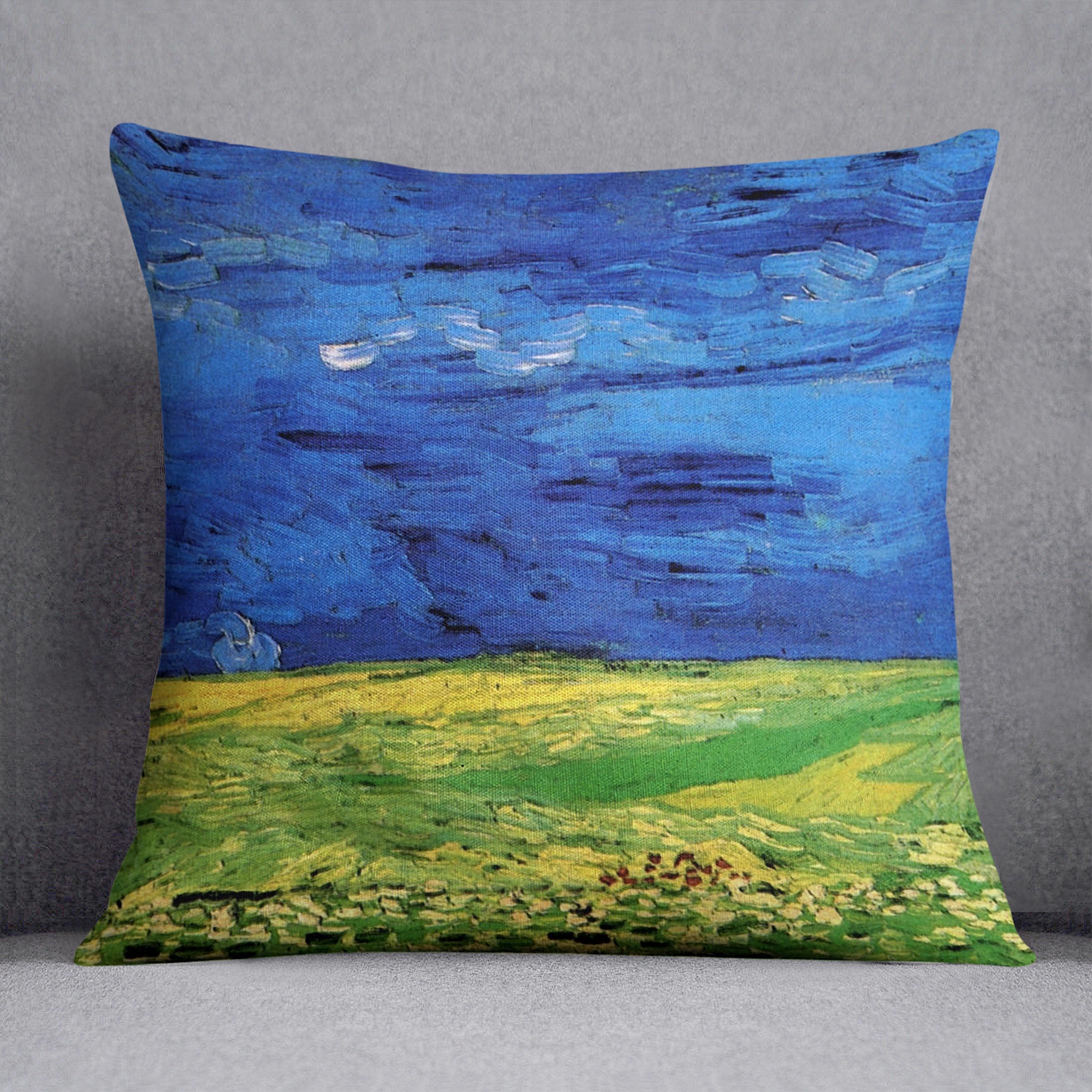 Wheat Field Under Clouded Sky by Van Gogh Cushion