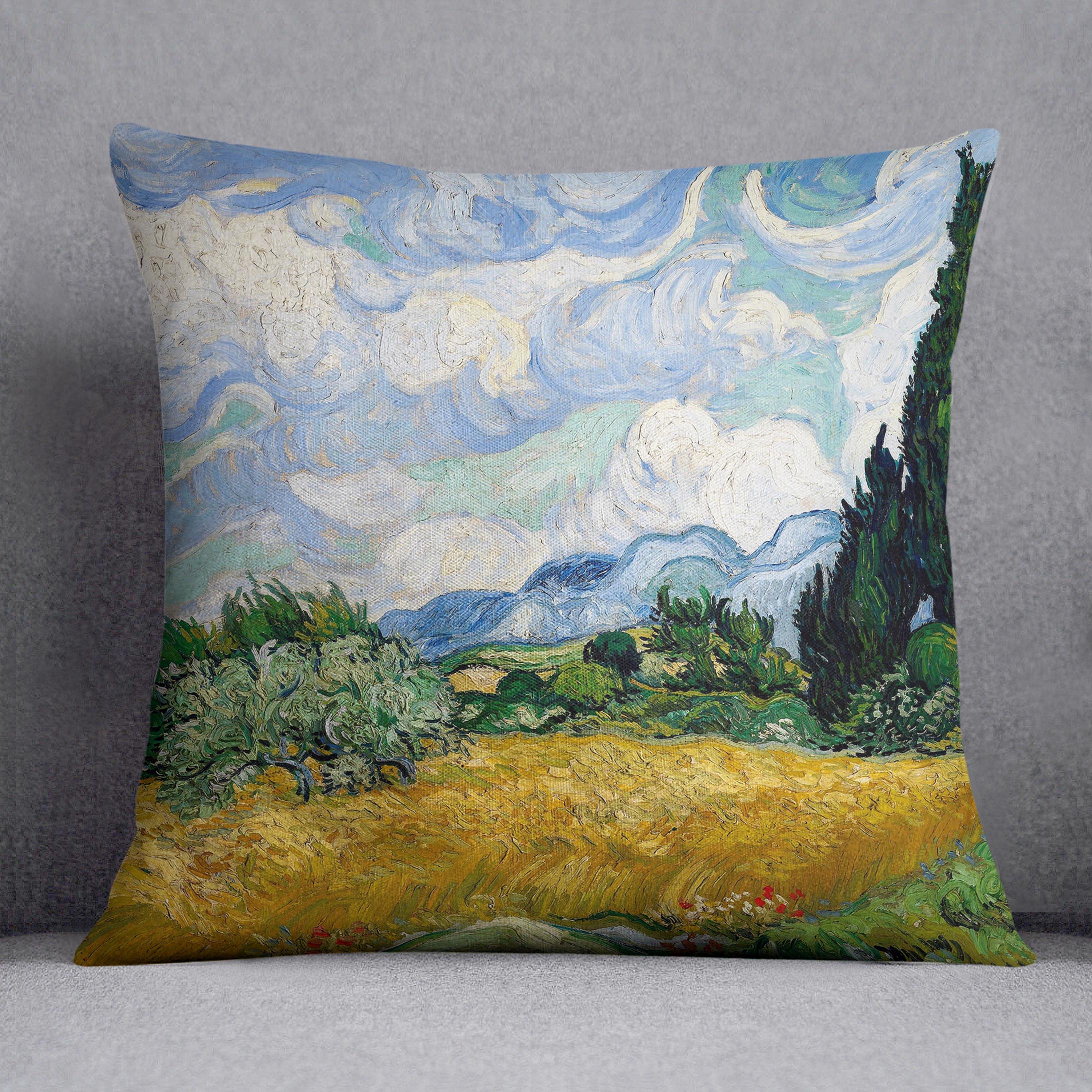 Wheat Field with Cypresses Cushion