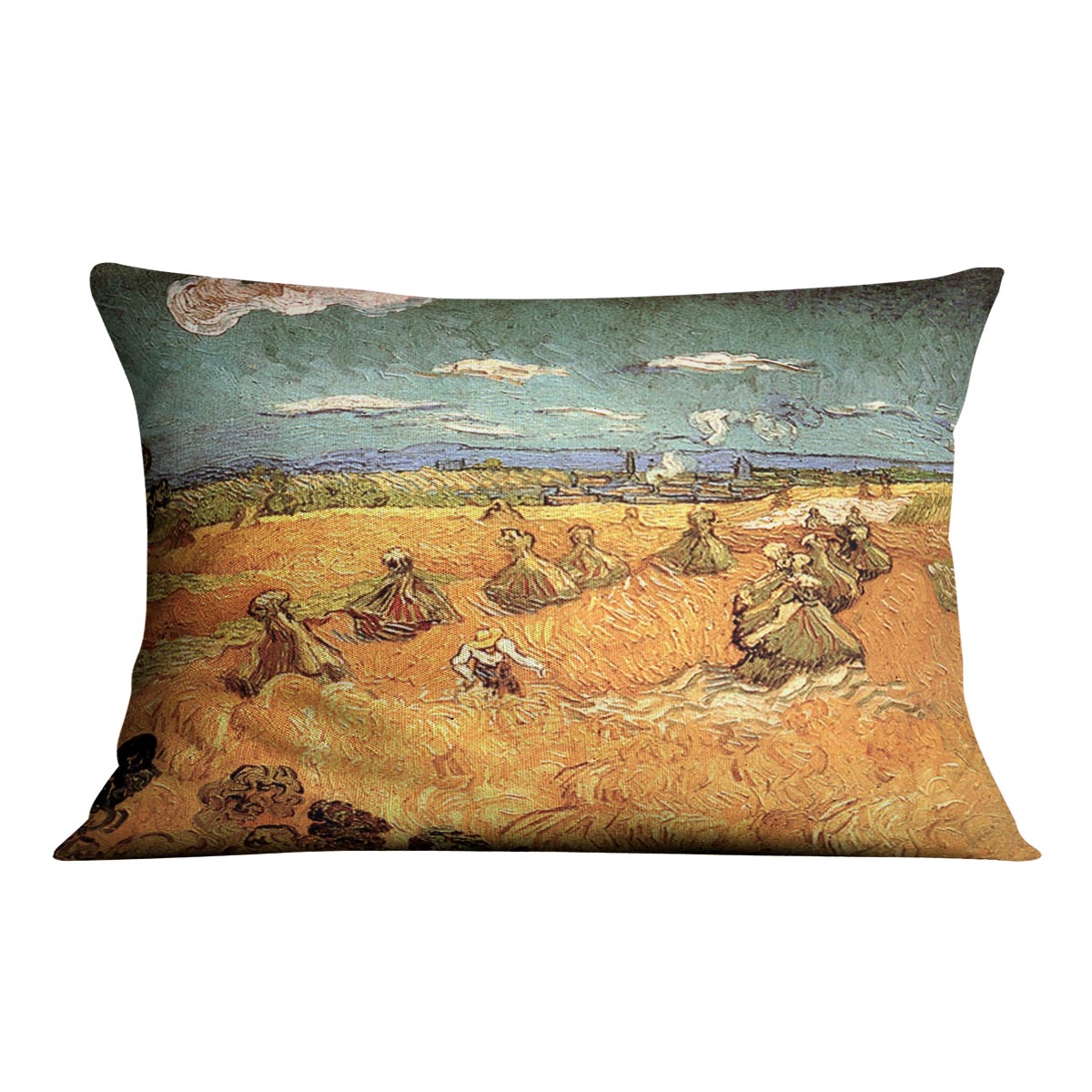 Wheat Stacks with Reaper by Van Gogh Cushion