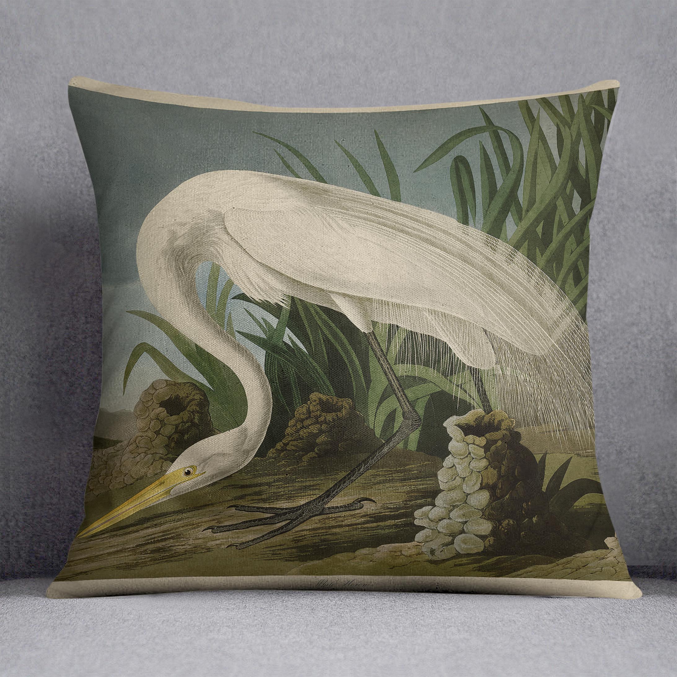 White Heron by Audubon Cushion