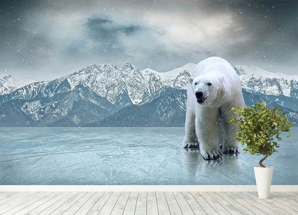 White polar bear on the ice Wall Mural Wallpaper - Canvas Art Rocks - 4