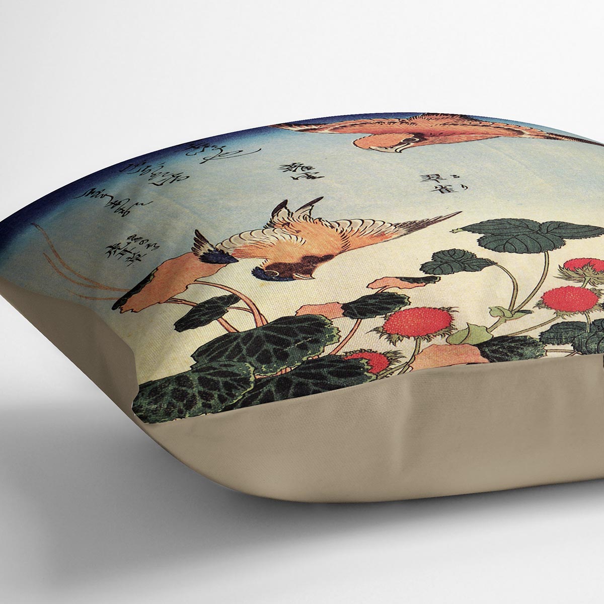 Wild strawberries and birds by Hokusai Cushion