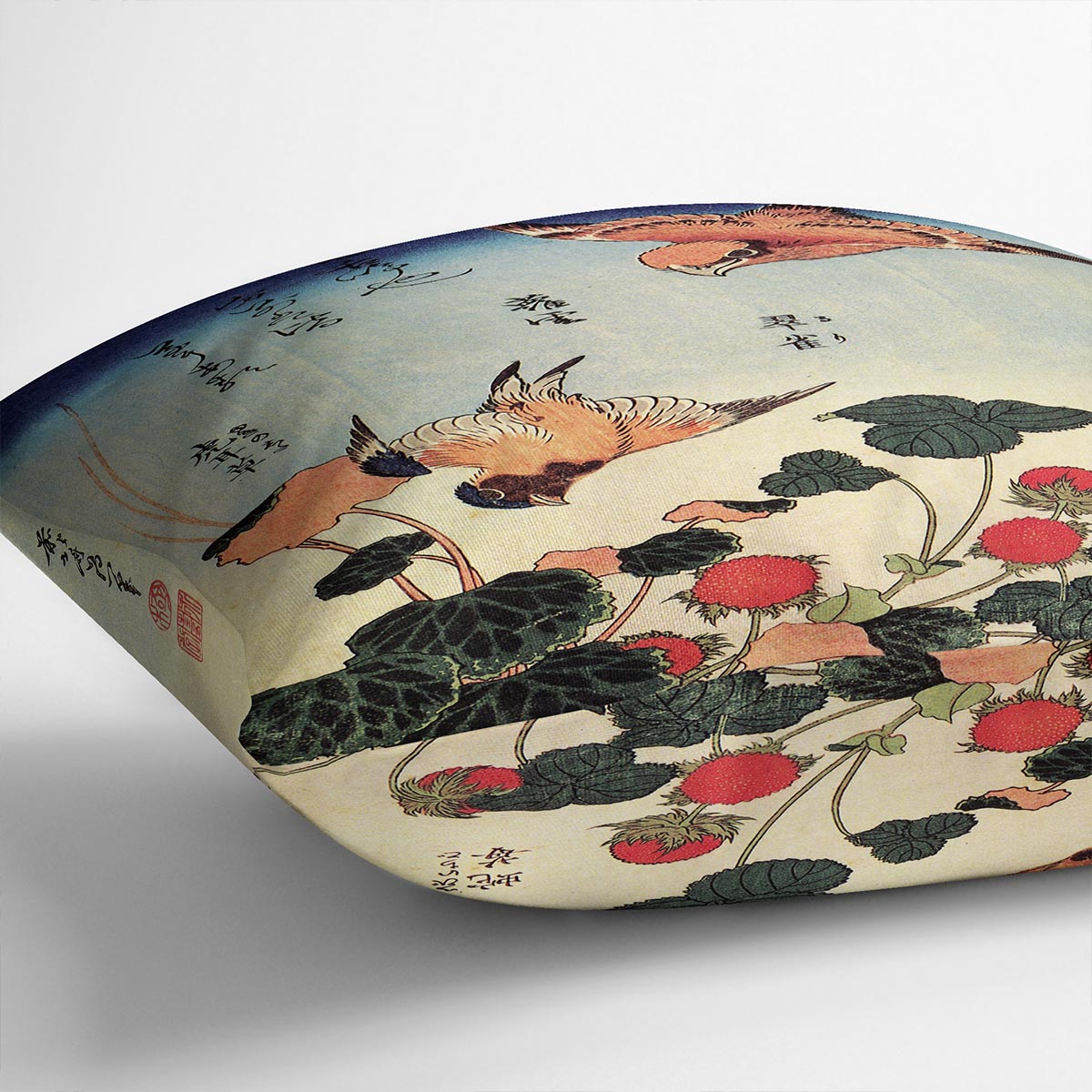 Wild strawberries and birds by Hokusai Cushion