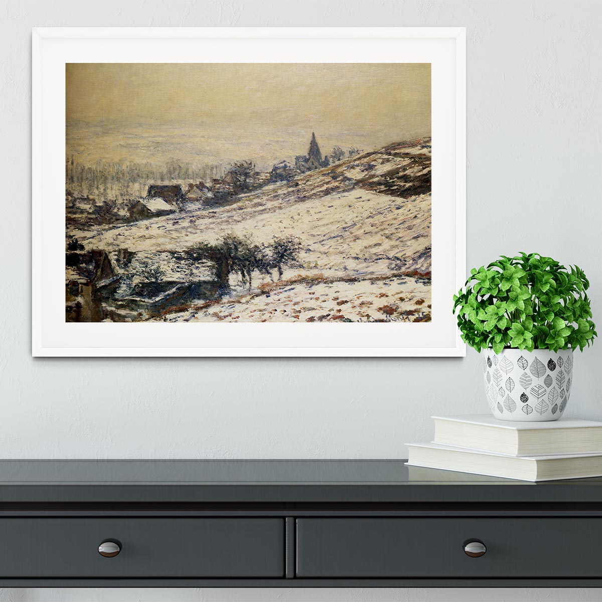 Winter At Giverny 1885 by Monet Framed Print - Canvas Art Rocks - 5