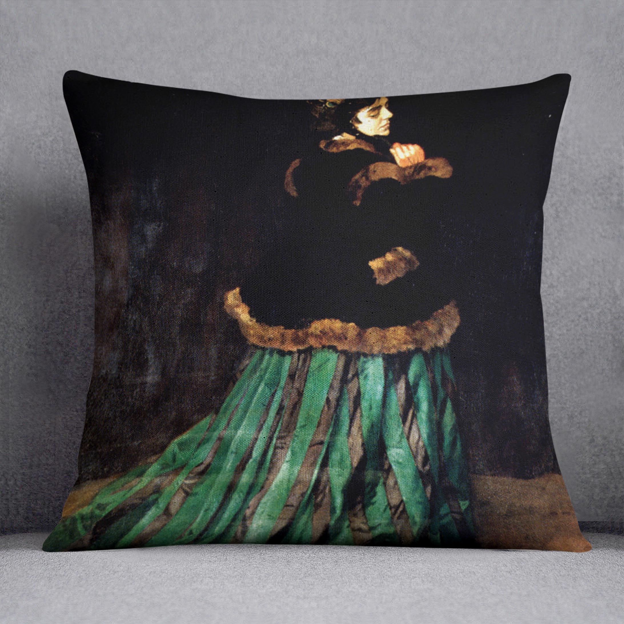 Woman In A Green Dress by Monet Cushion