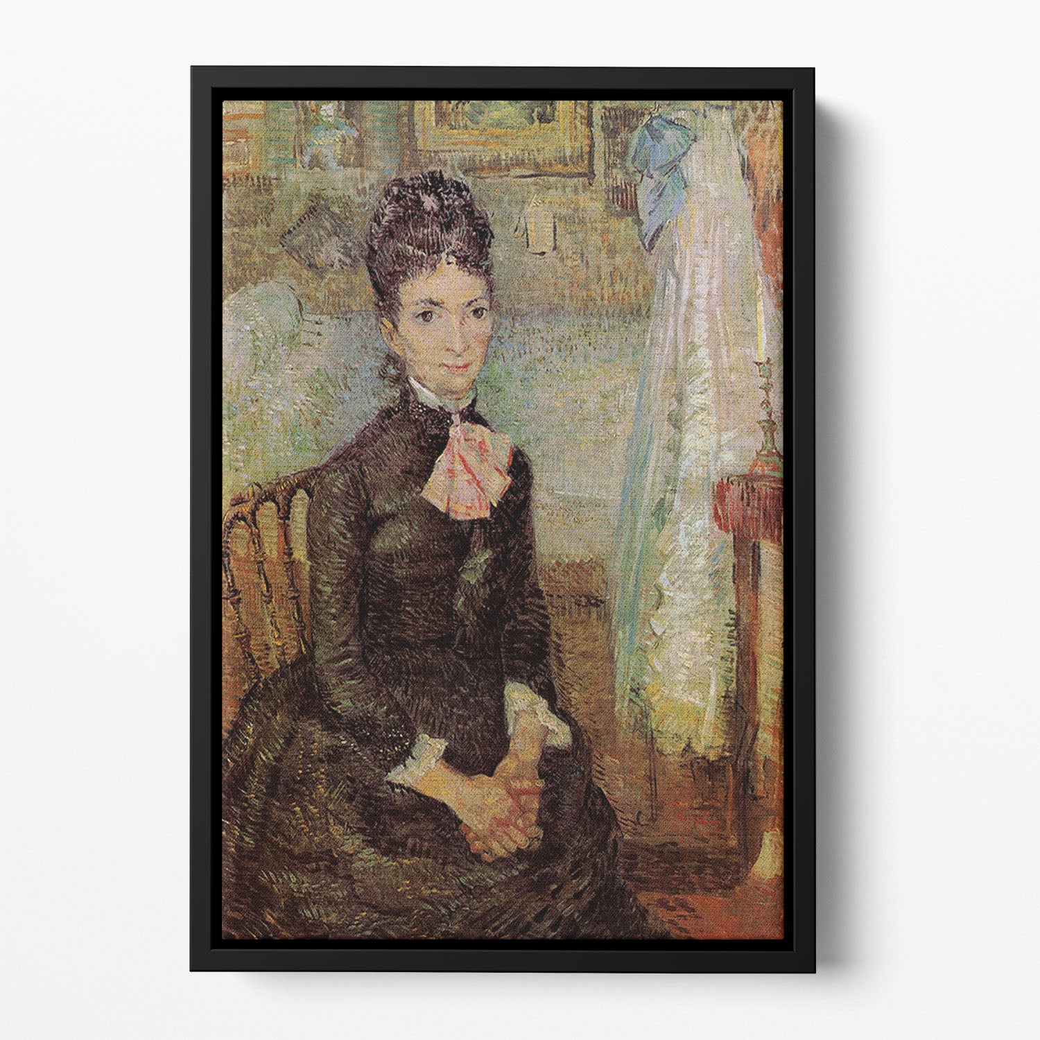 Woman Sitting by a Cradle by Van Gogh Floating Framed Canvas