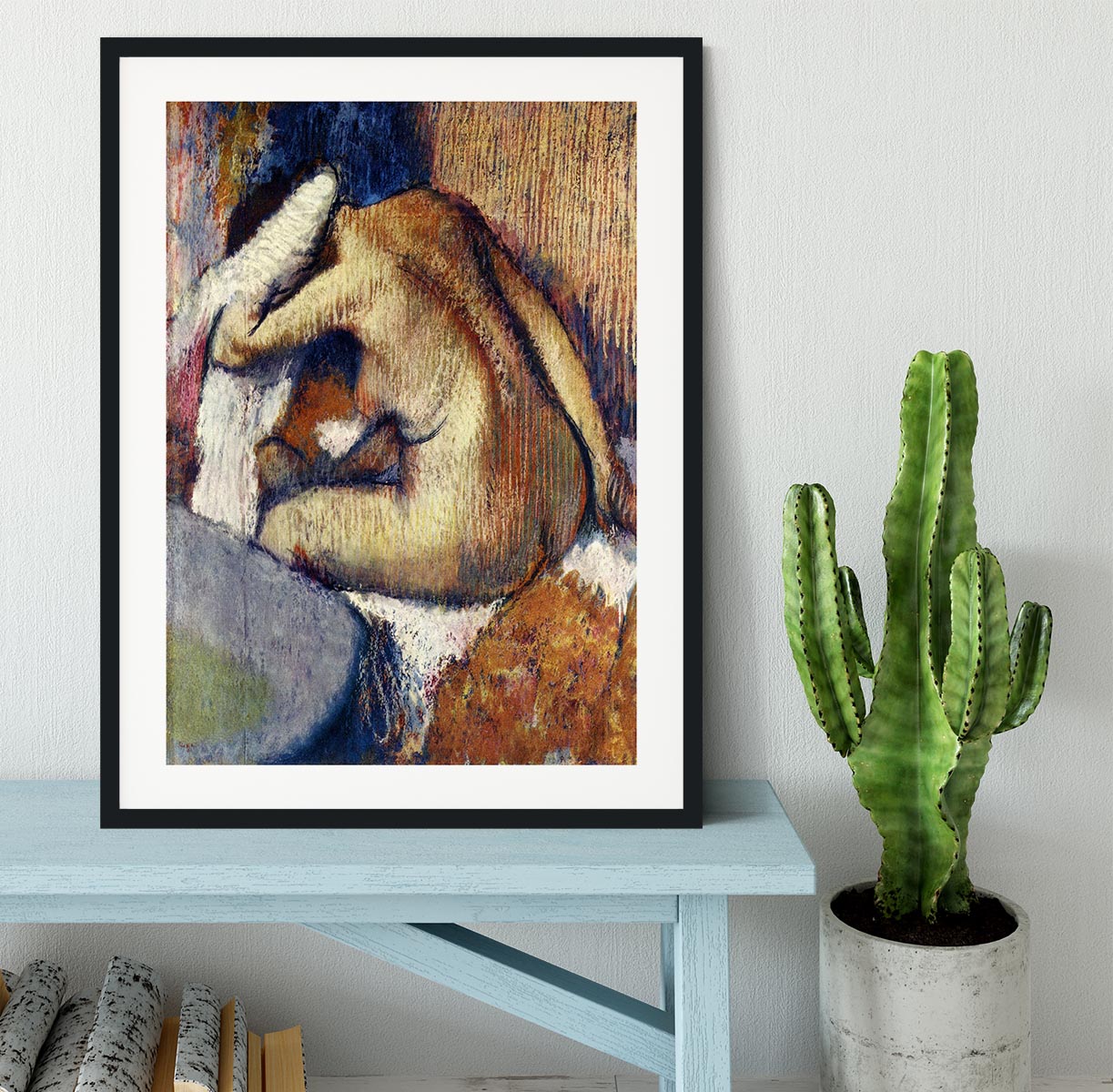 Woman drying hair by Degas Framed Print - Canvas Art Rocks - 1