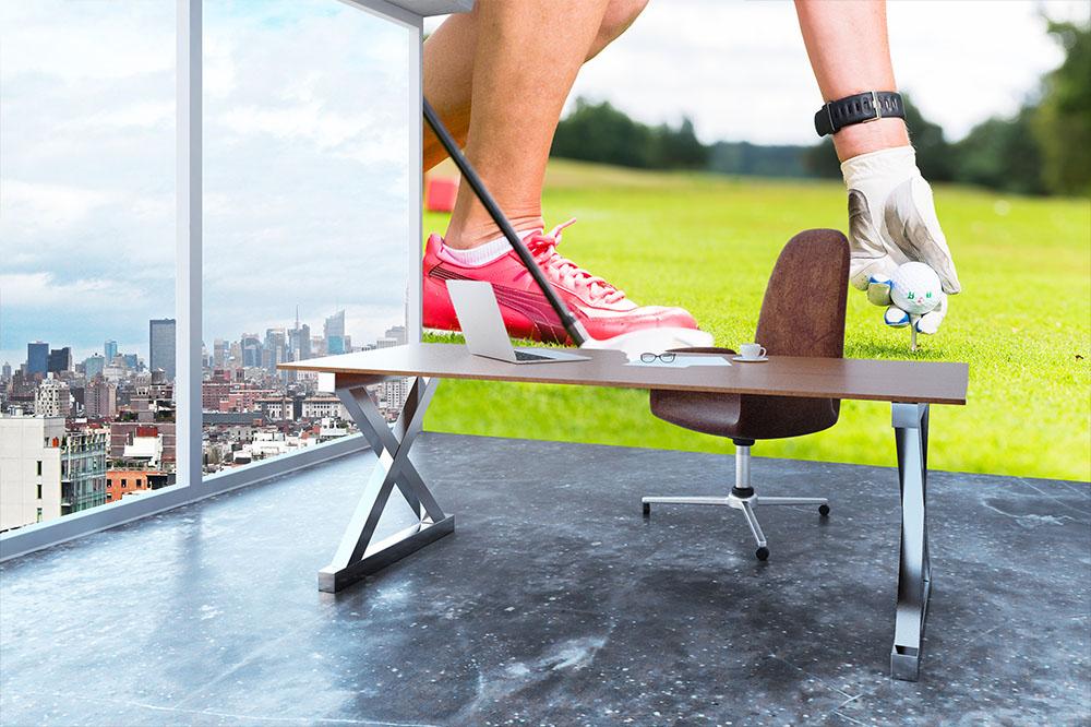 Woman putting golf ball on tee Wall Mural Wallpaper - Canvas Art Rocks - 3