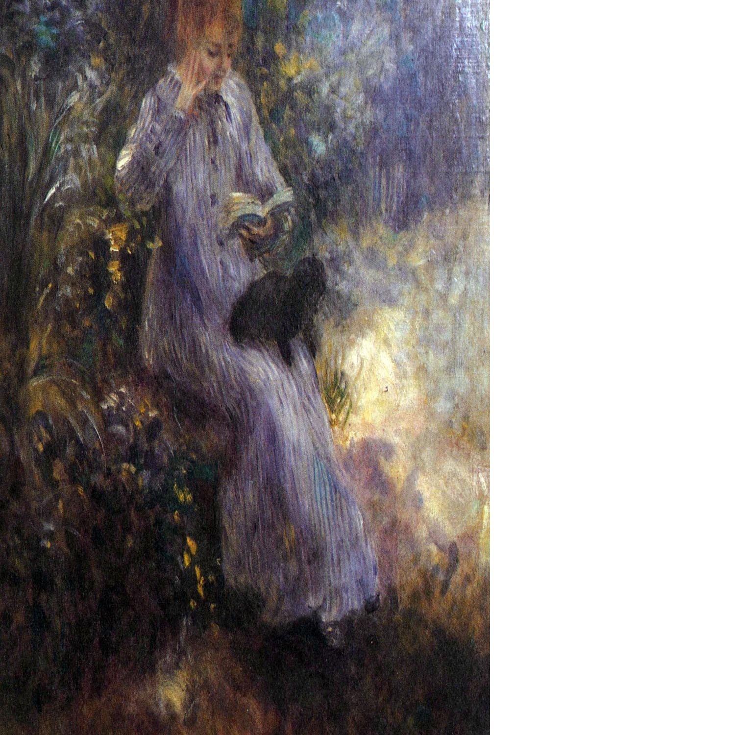 Woman with a black dog by Renoir Floating Framed Canvas