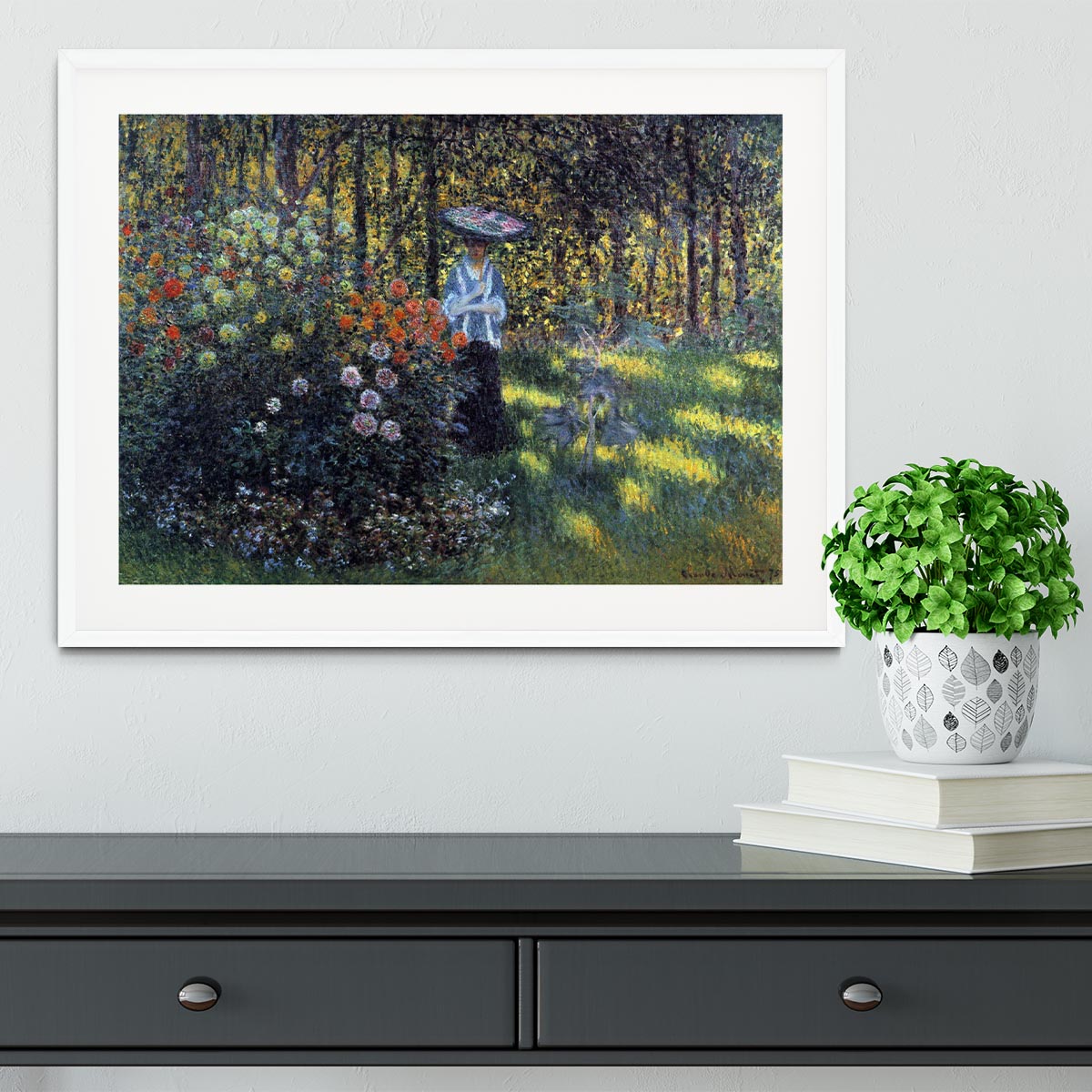 Woman with a parasol in the garden of Argenteuil by Monet Framed Print - Canvas Art Rocks - 5