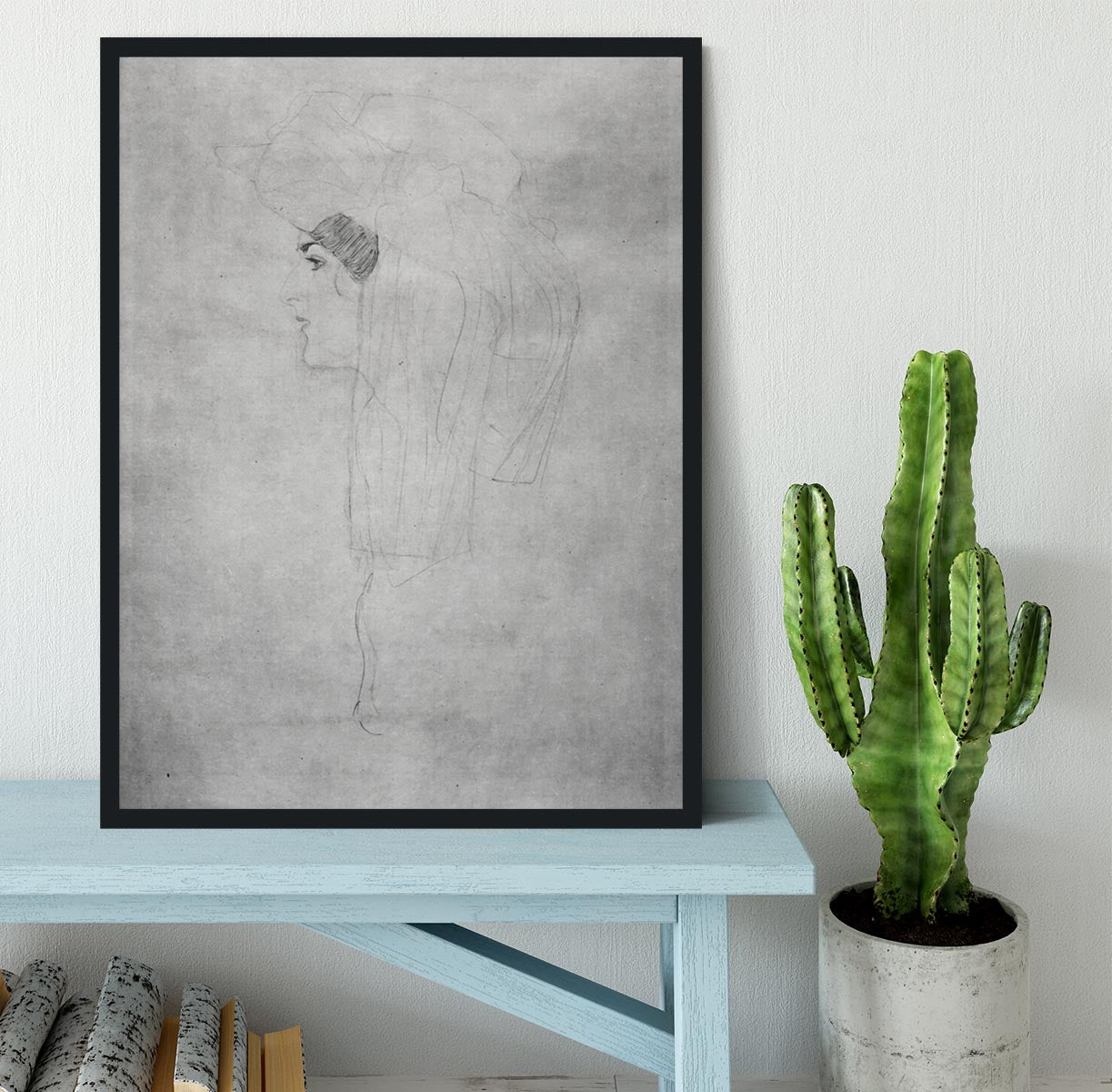 Woman with hat in profile by Klimt Framed Print - Canvas Art Rocks - 2