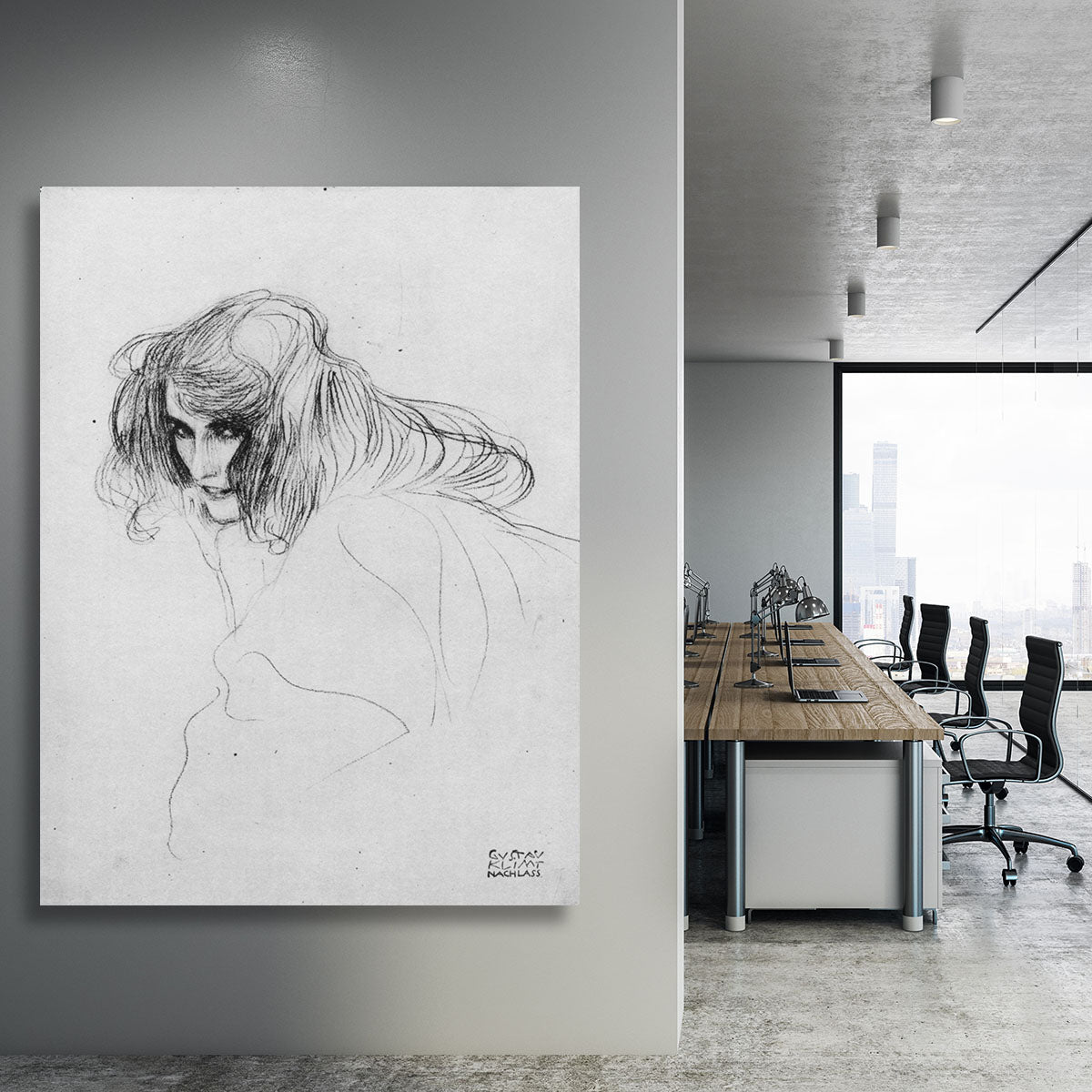 Womans head in three quarters profile by Klimt Canvas Print or Poster - Canvas Art Rocks - 3