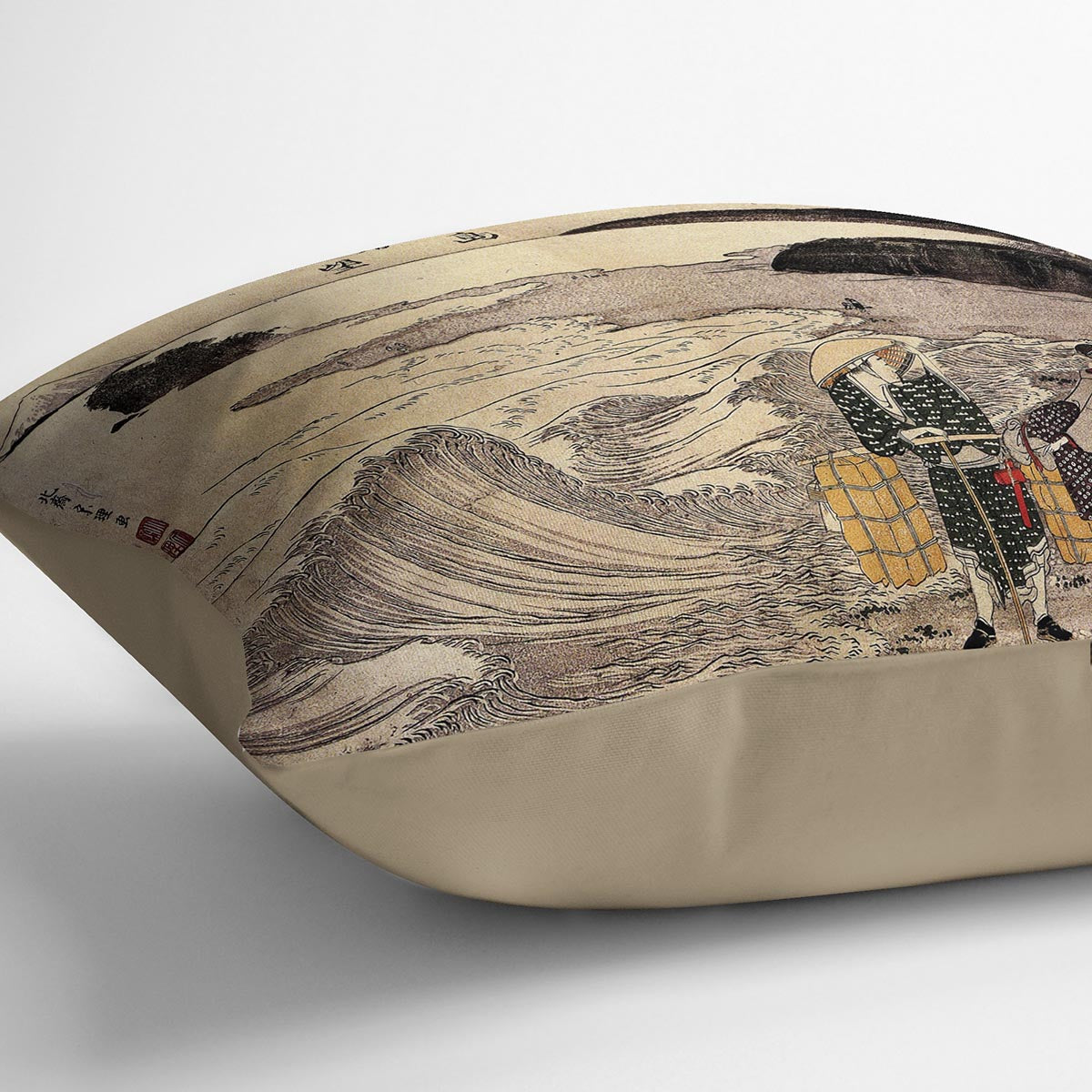 Women on the beach of Enoshima by Hokusai Cushion