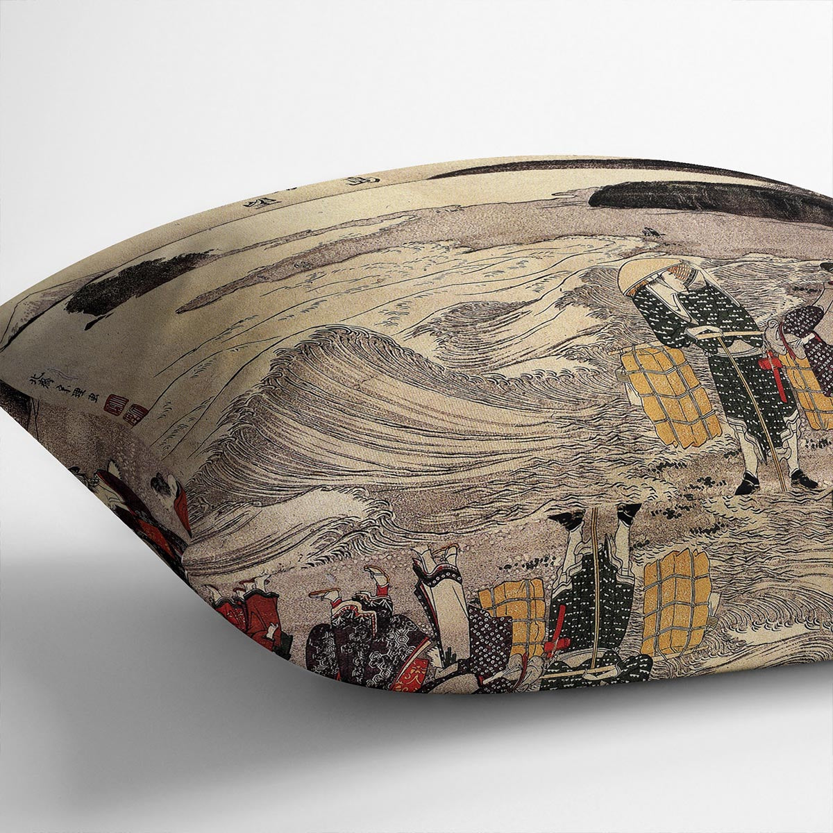 Women on the beach of Enoshima by Hokusai Cushion