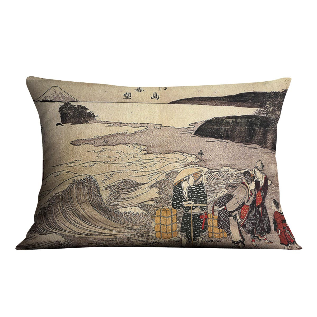 Women on the beach of Enoshima by Hokusai Cushion