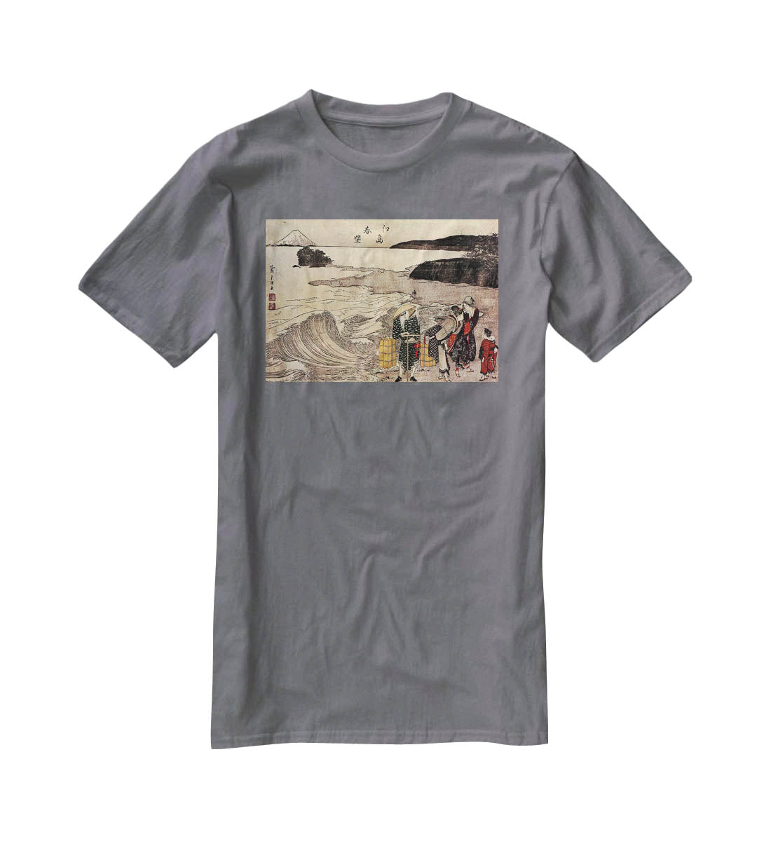 Women on the beach of Enoshima by Hokusai T-Shirt - Canvas Art Rocks - 3