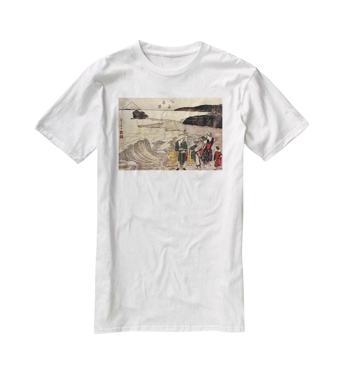 Women on the beach of Enoshima by Hokusai T-Shirt - Canvas Art Rocks - 5