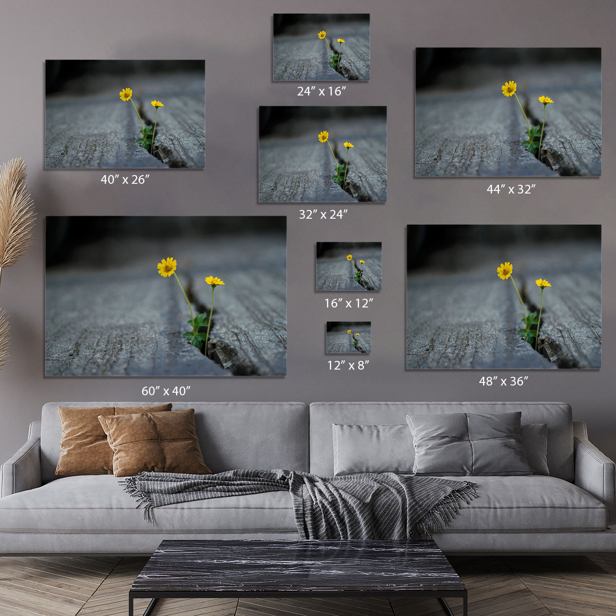 Yellow flower growing in street Canvas Print or Poster - Canvas Art Rocks - 7