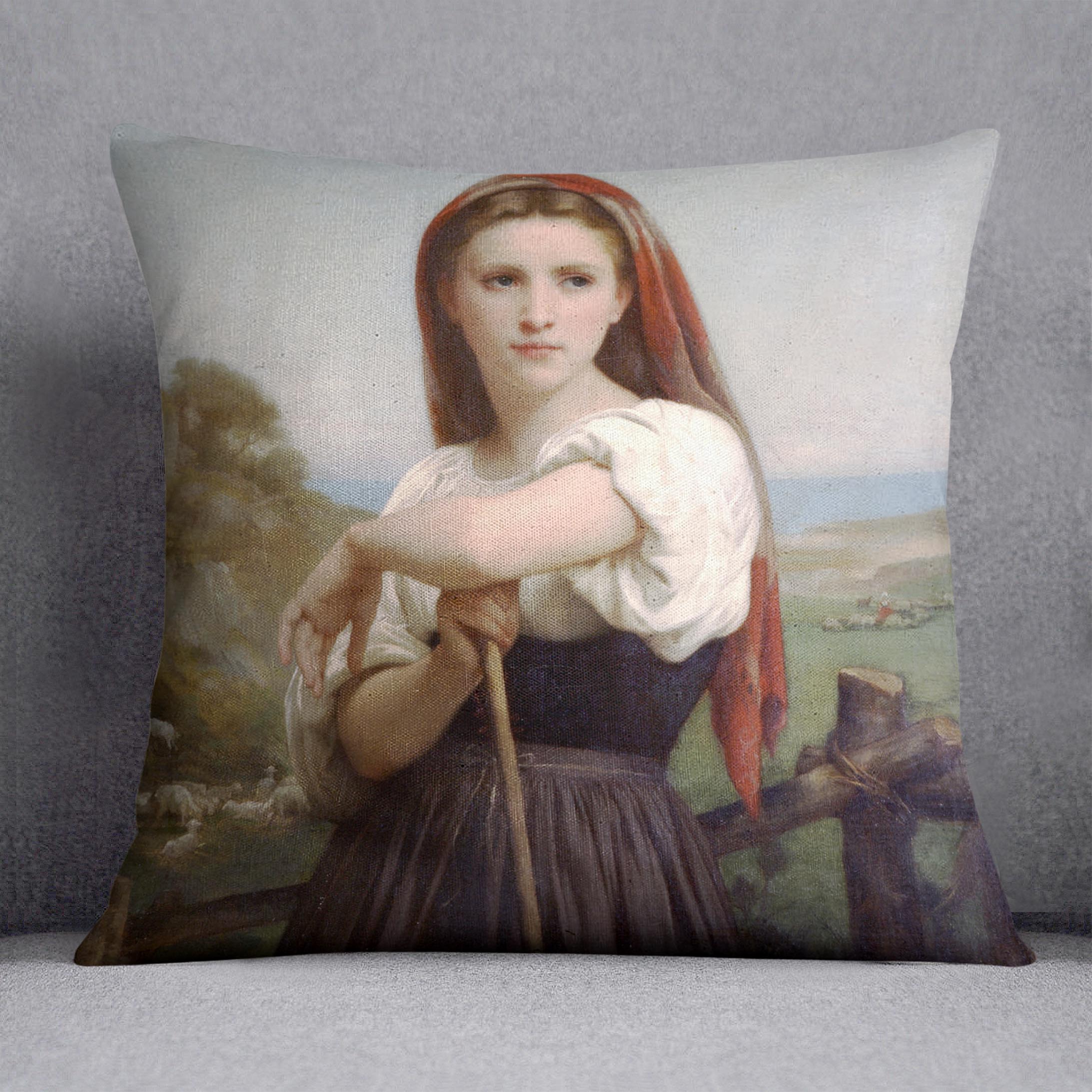 Young Shepherdess By Bouguereau Cushion