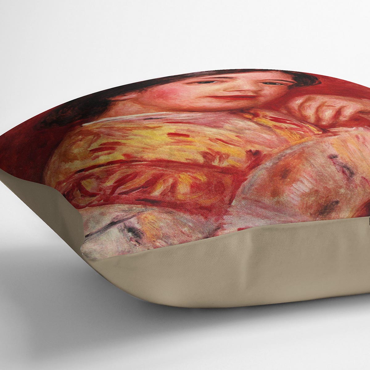 Young girl with fan by Renoir Cushion