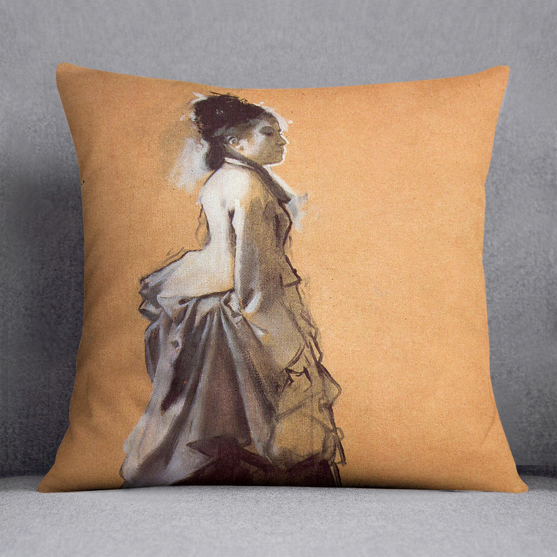 Young lady in the road costume by Degas Cushion