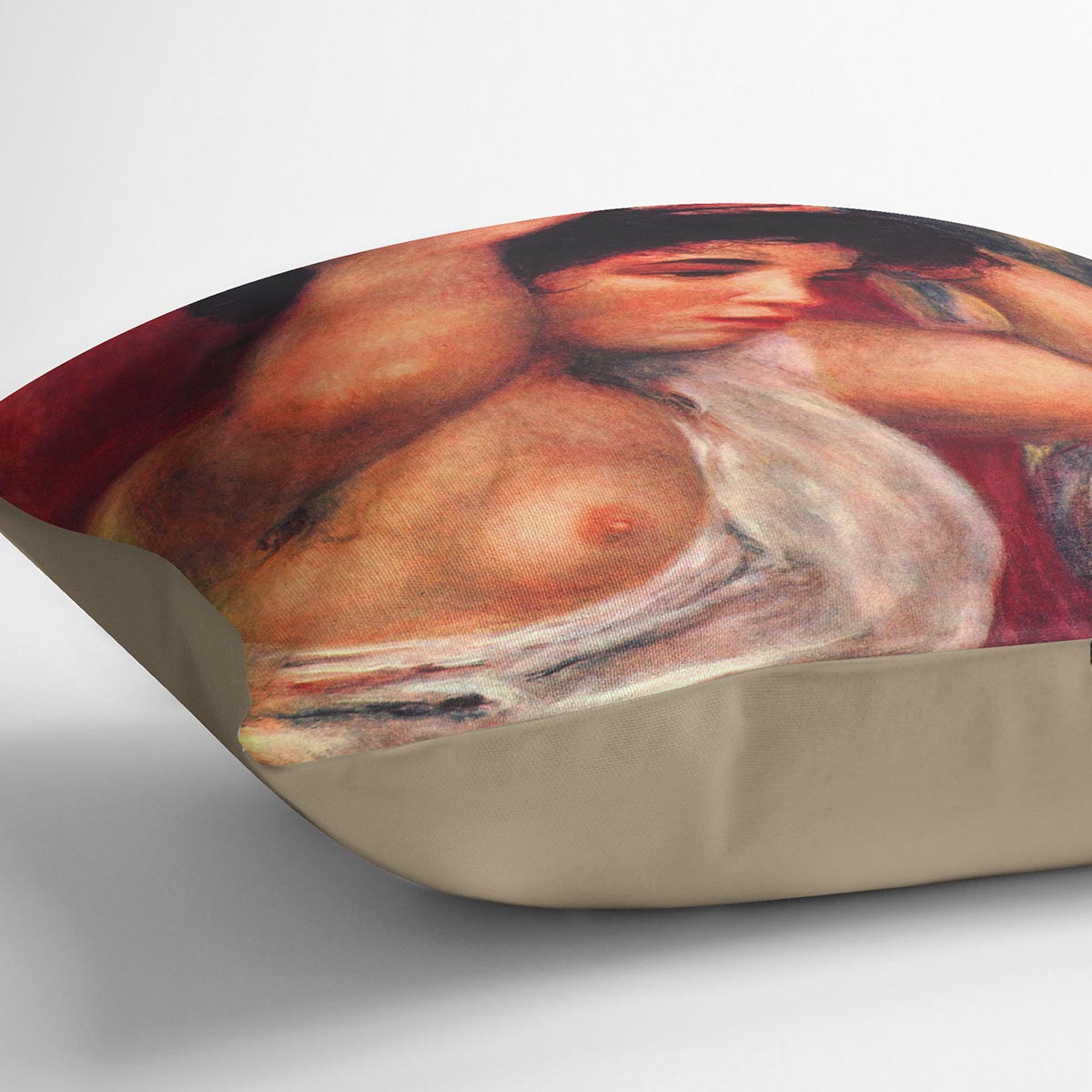 Young woman hairdressing by Renoir Cushion
