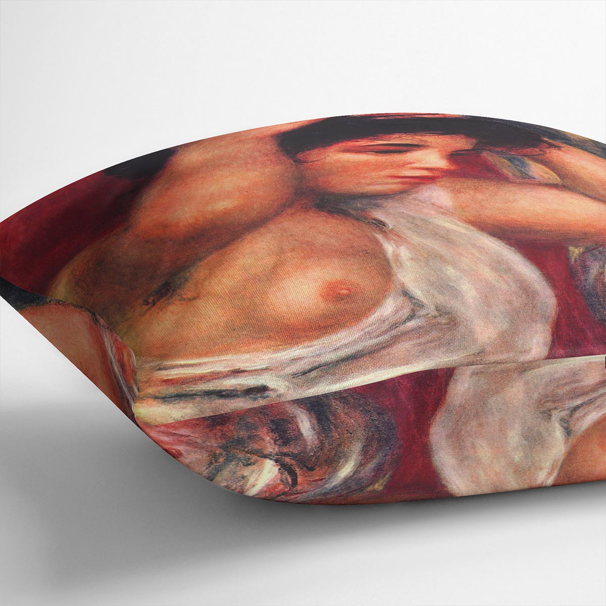 Young woman hairdressing by Renoir Cushion