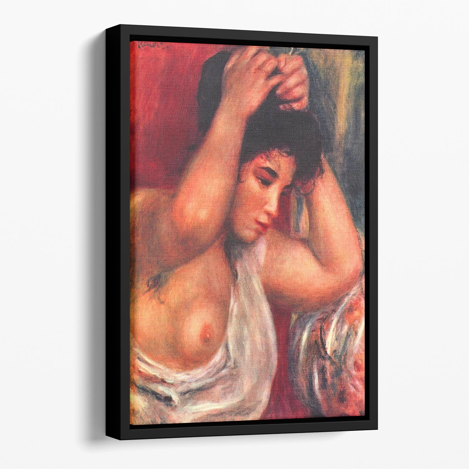 Young woman hairdressing by Renoir Floating Framed Canvas