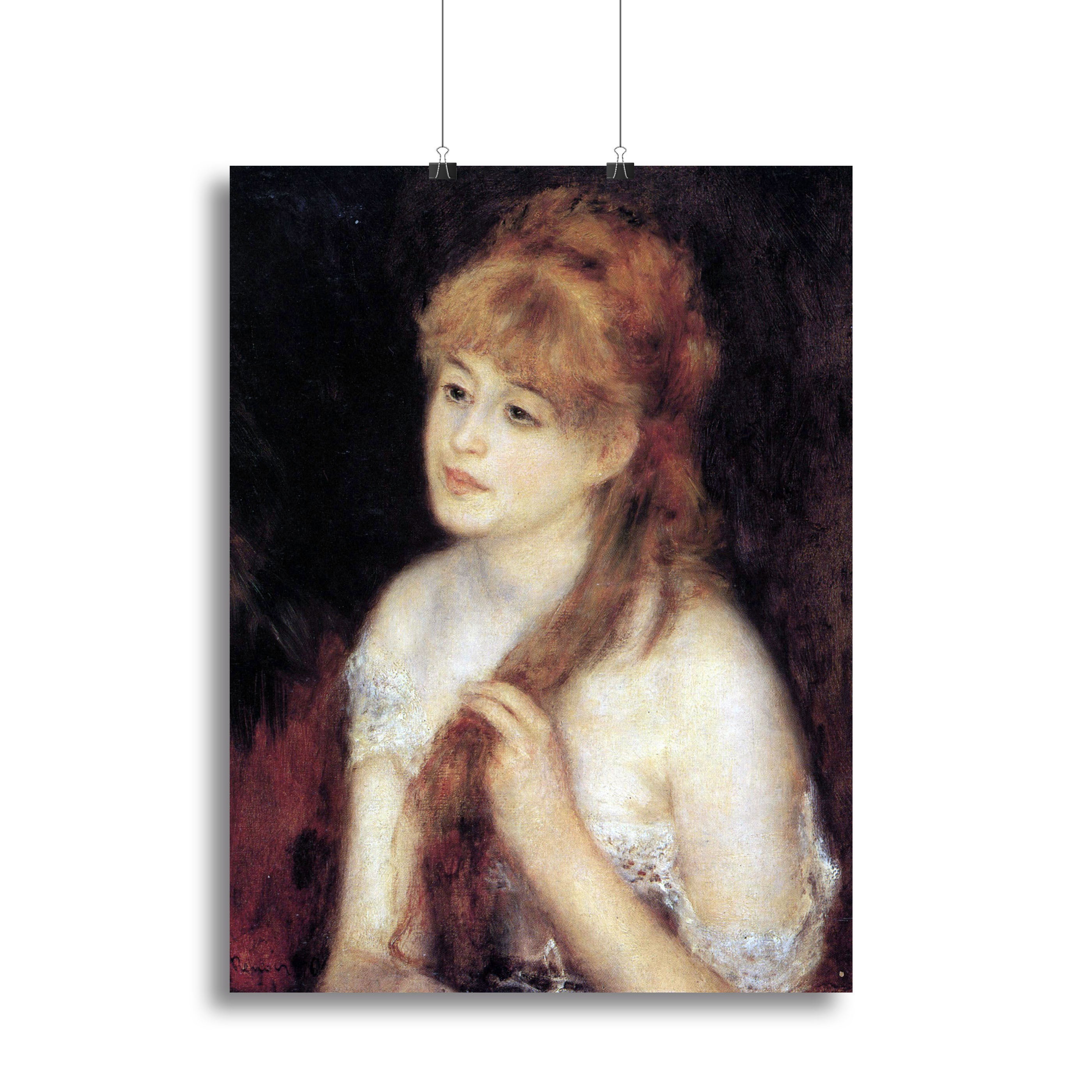 Young woman strokes her hair by Renoir Canvas Print or Poster - Canvas Art Rocks - 2