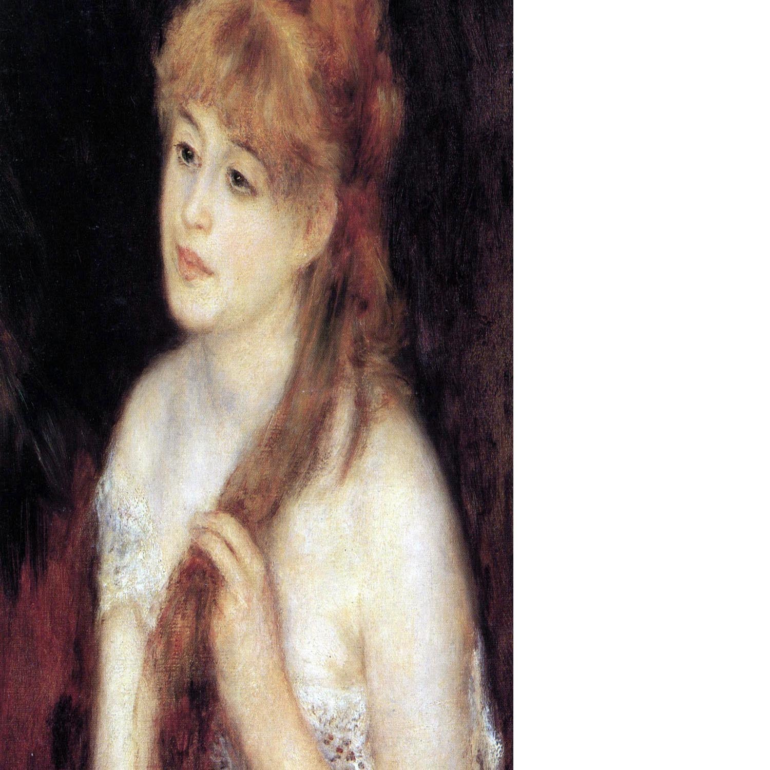 Young woman strokes her hair by Renoir Floating Framed Canvas