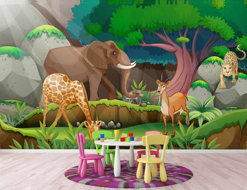 animals in the jungle Wall Mural Wallpaper - Canvas Art Rocks - 2