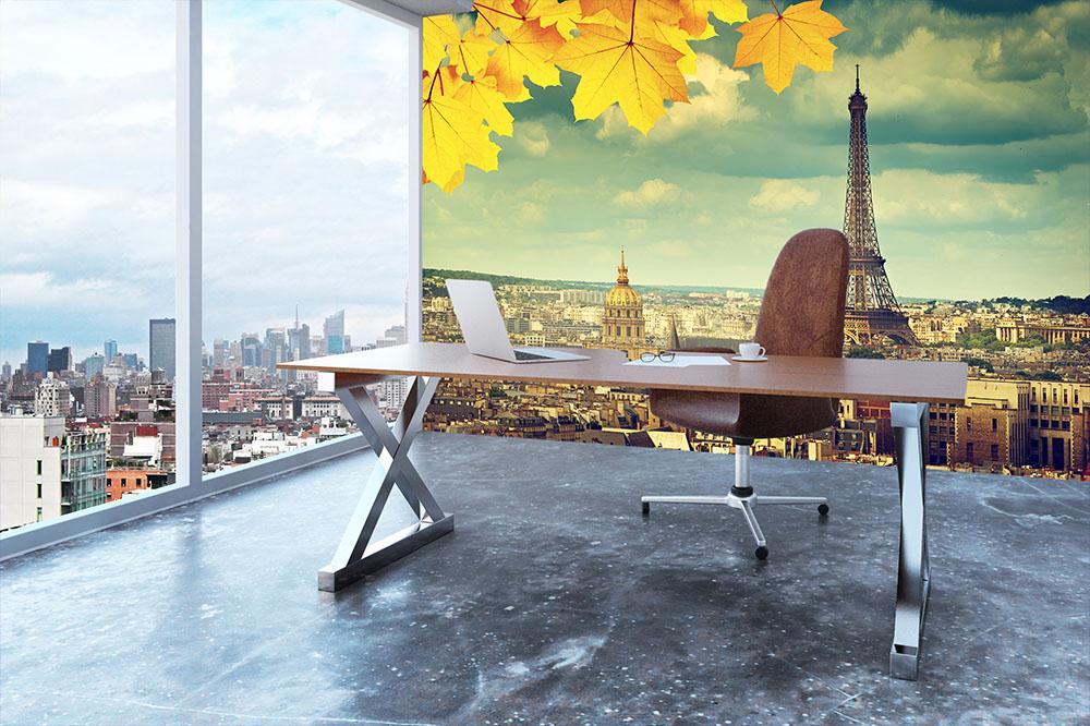 autumn leaves in Paris and Eiffel tower Wall Mural Wallpaper - Canvas Art Rocks - 3