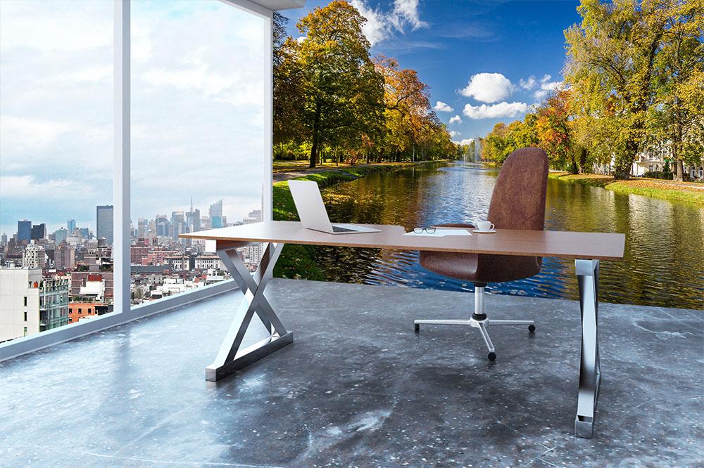 autumn park on the river Wall Mural Wallpaper - Canvas Art Rocks - 3