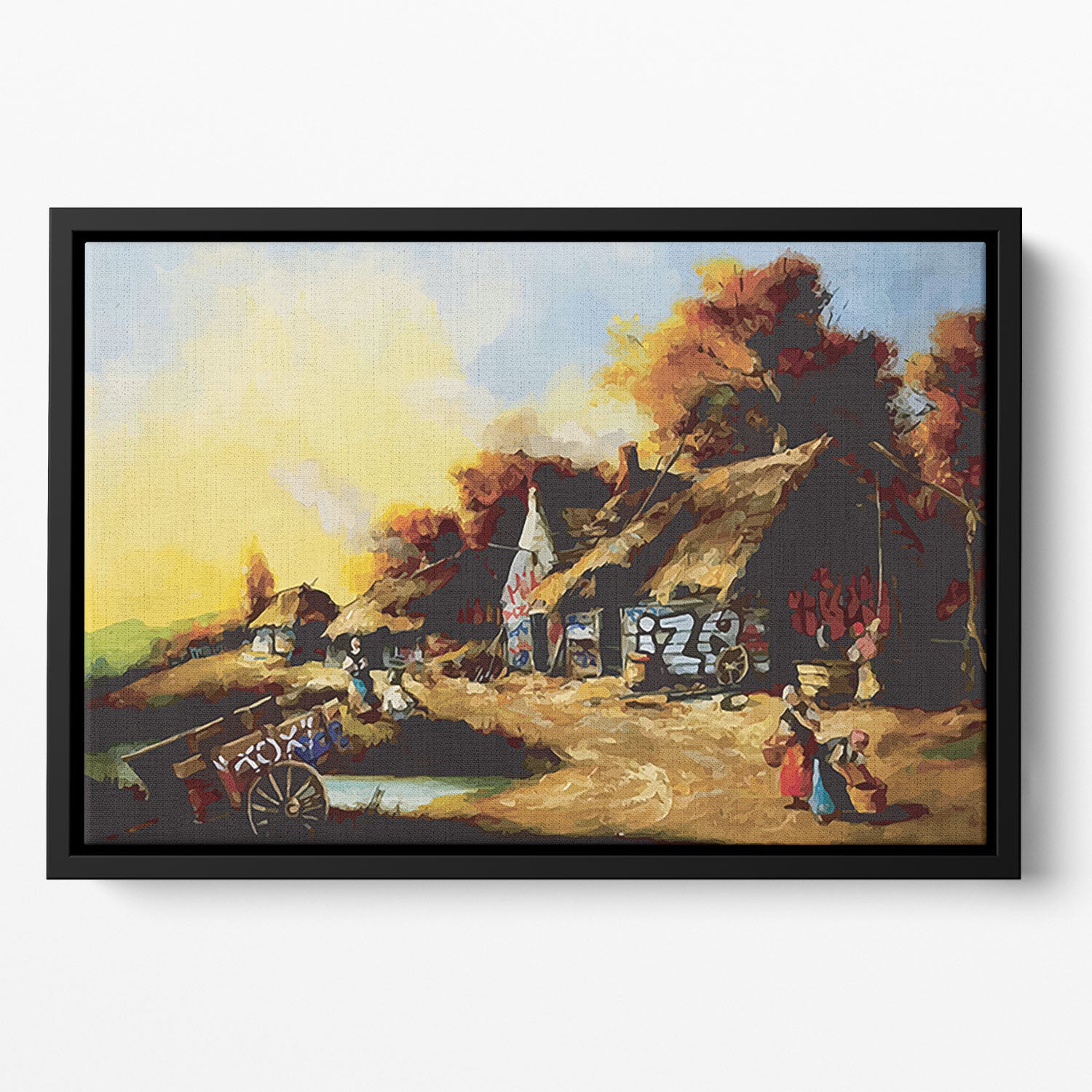 banksy Countryside Graffiti Floating Framed Canvas