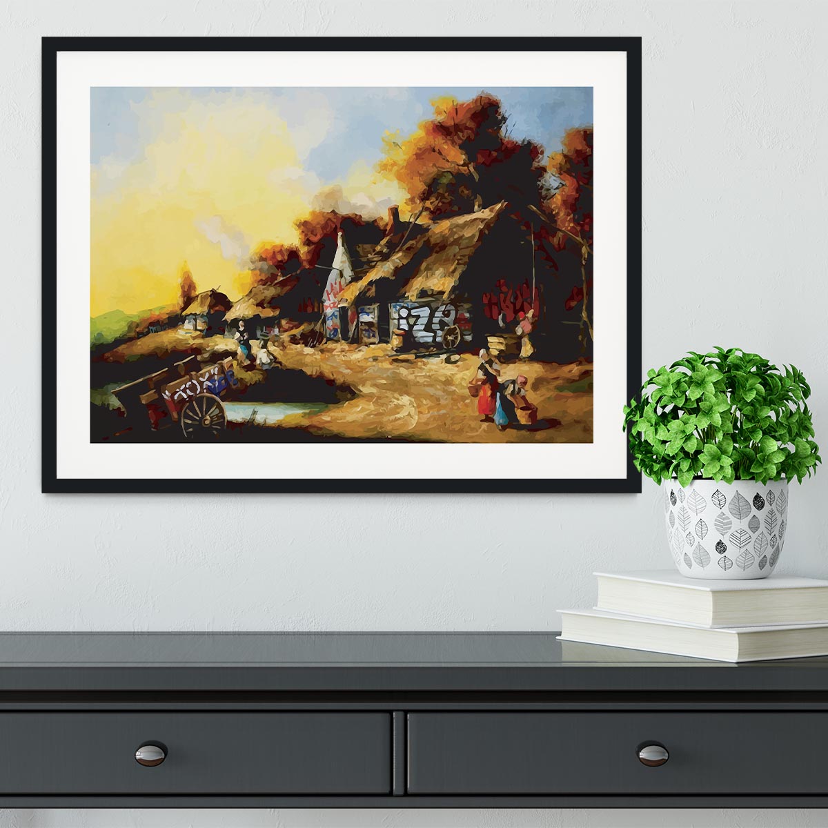banksy Countryside Graffiti Framed Print - Canvas Art Rocks - 1