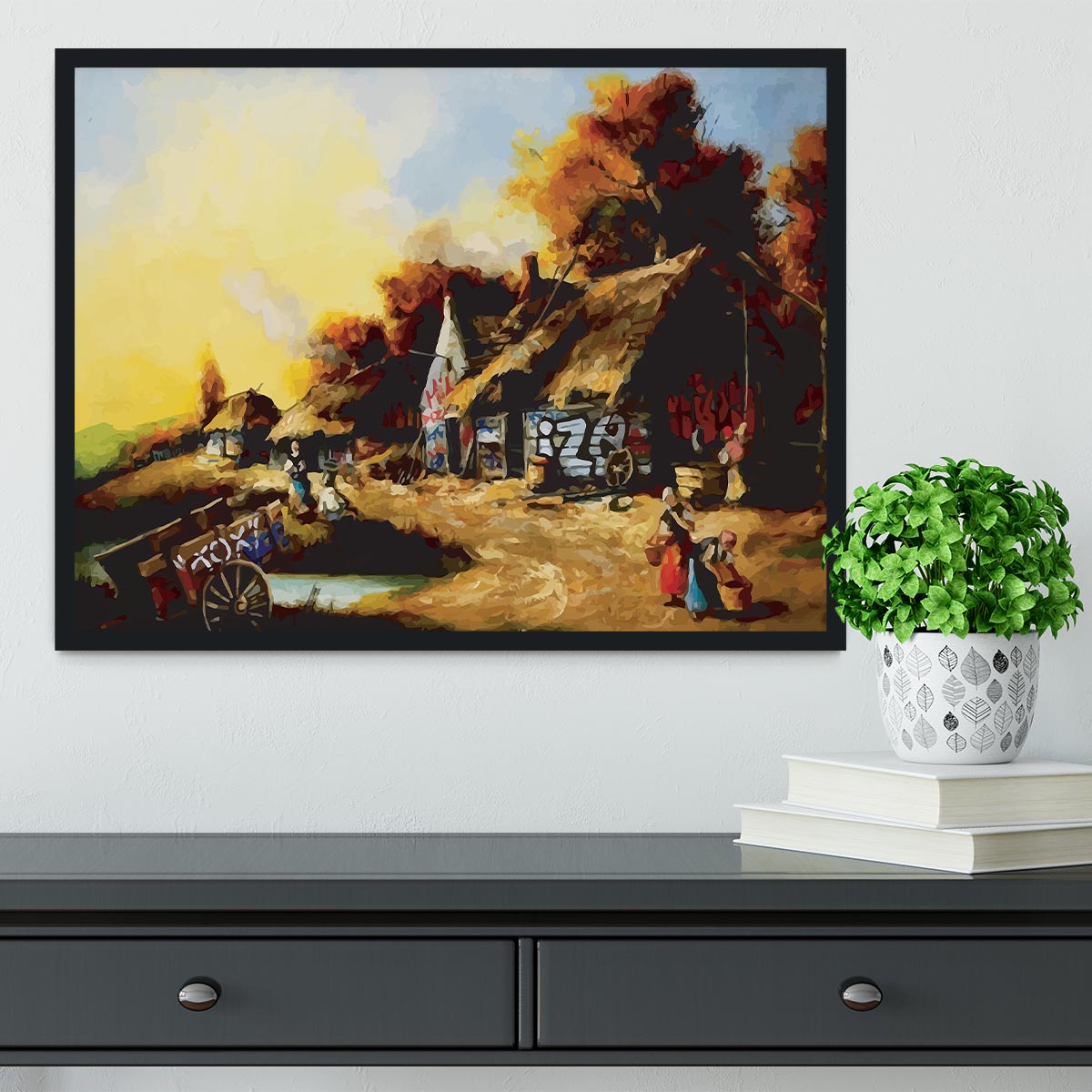 banksy Countryside Graffiti Framed Print - Canvas Art Rocks - 2