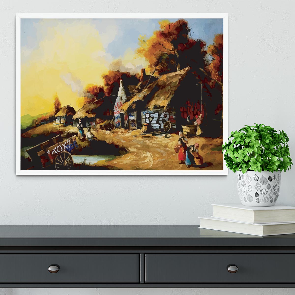 banksy Countryside Graffiti Framed Print - Canvas Art Rocks -6
