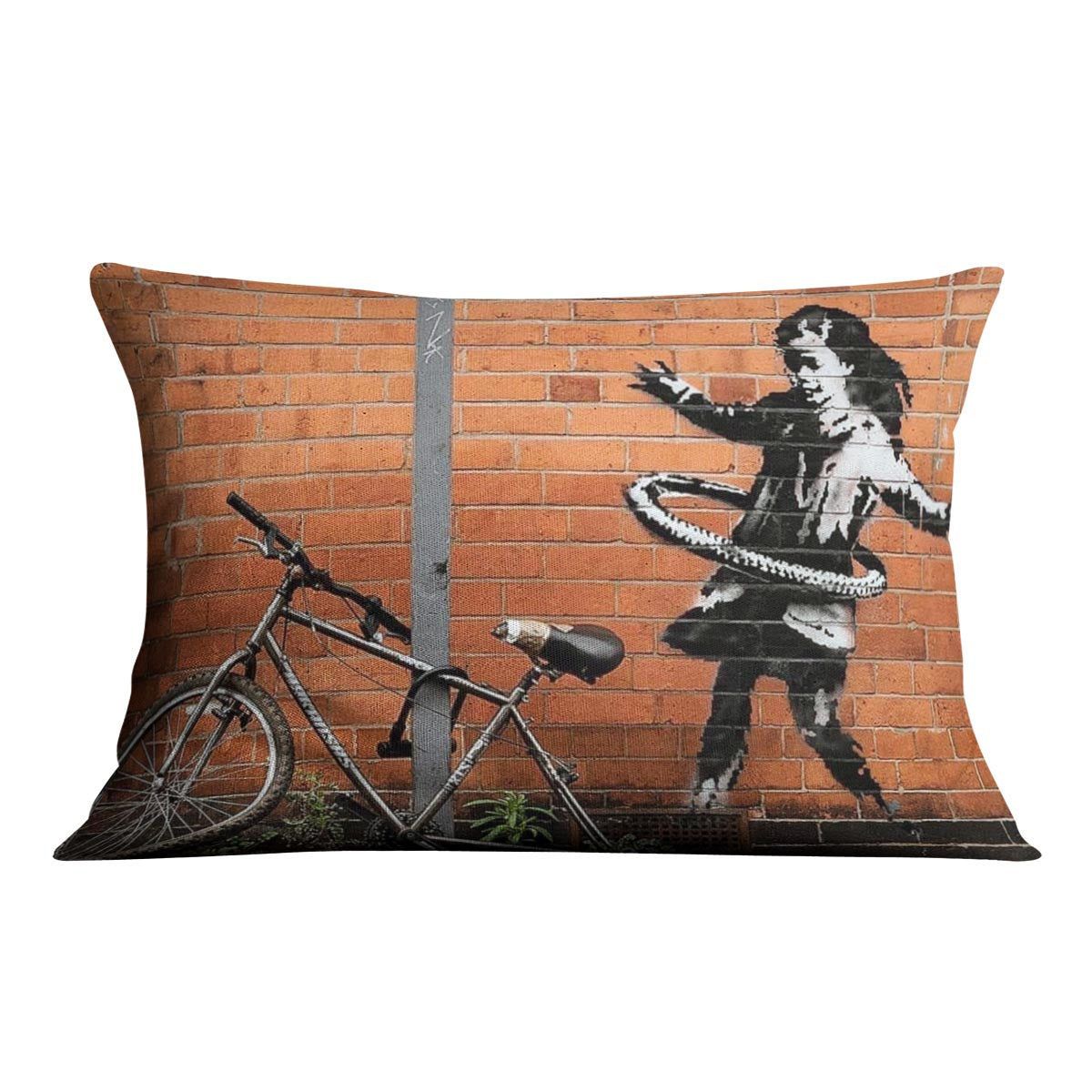 banksy Hula Hoop Girl Cushion - Canvas Art Rocks - 4