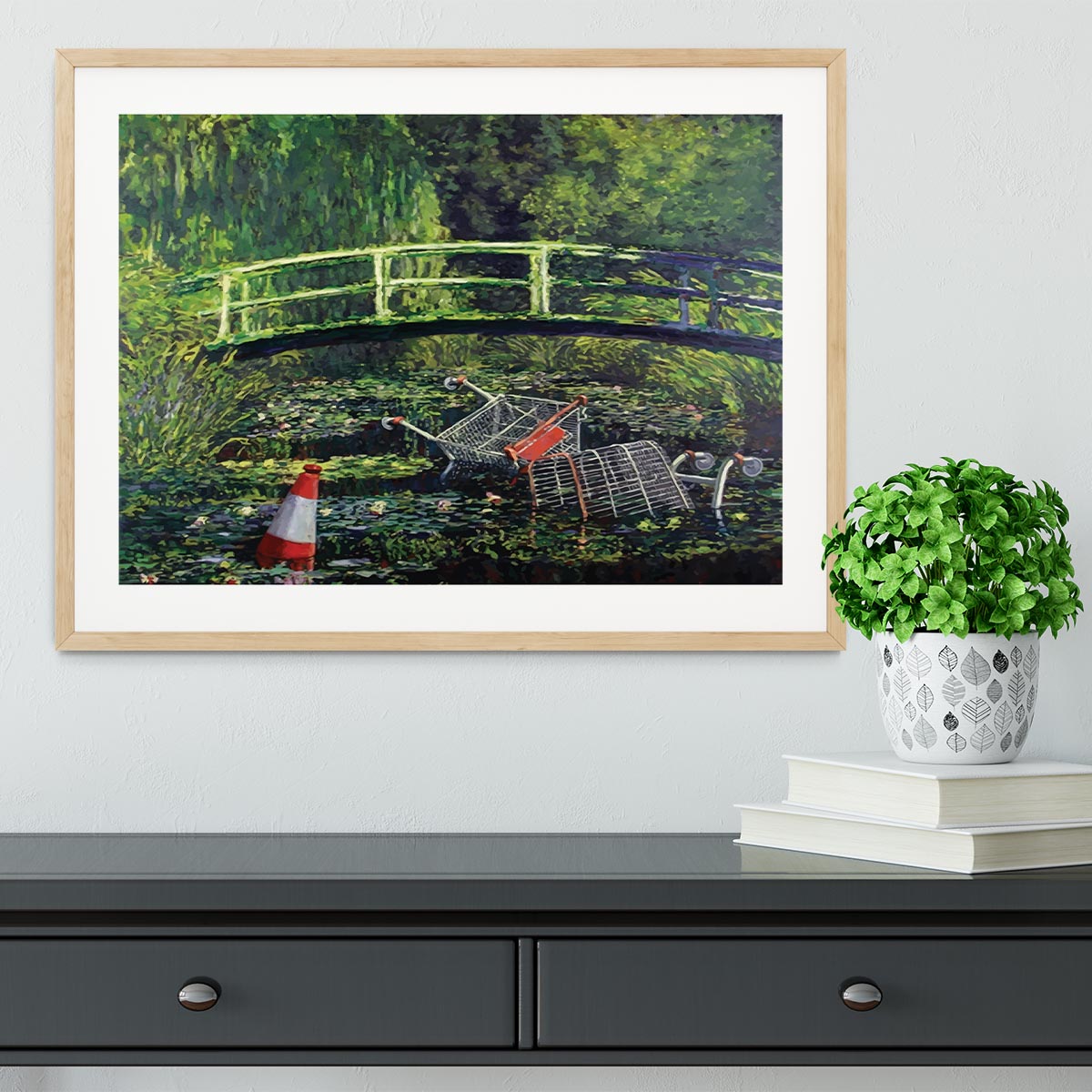 banksy Water Lilies Trash Framed Print - Canvas Art Rocks - 3